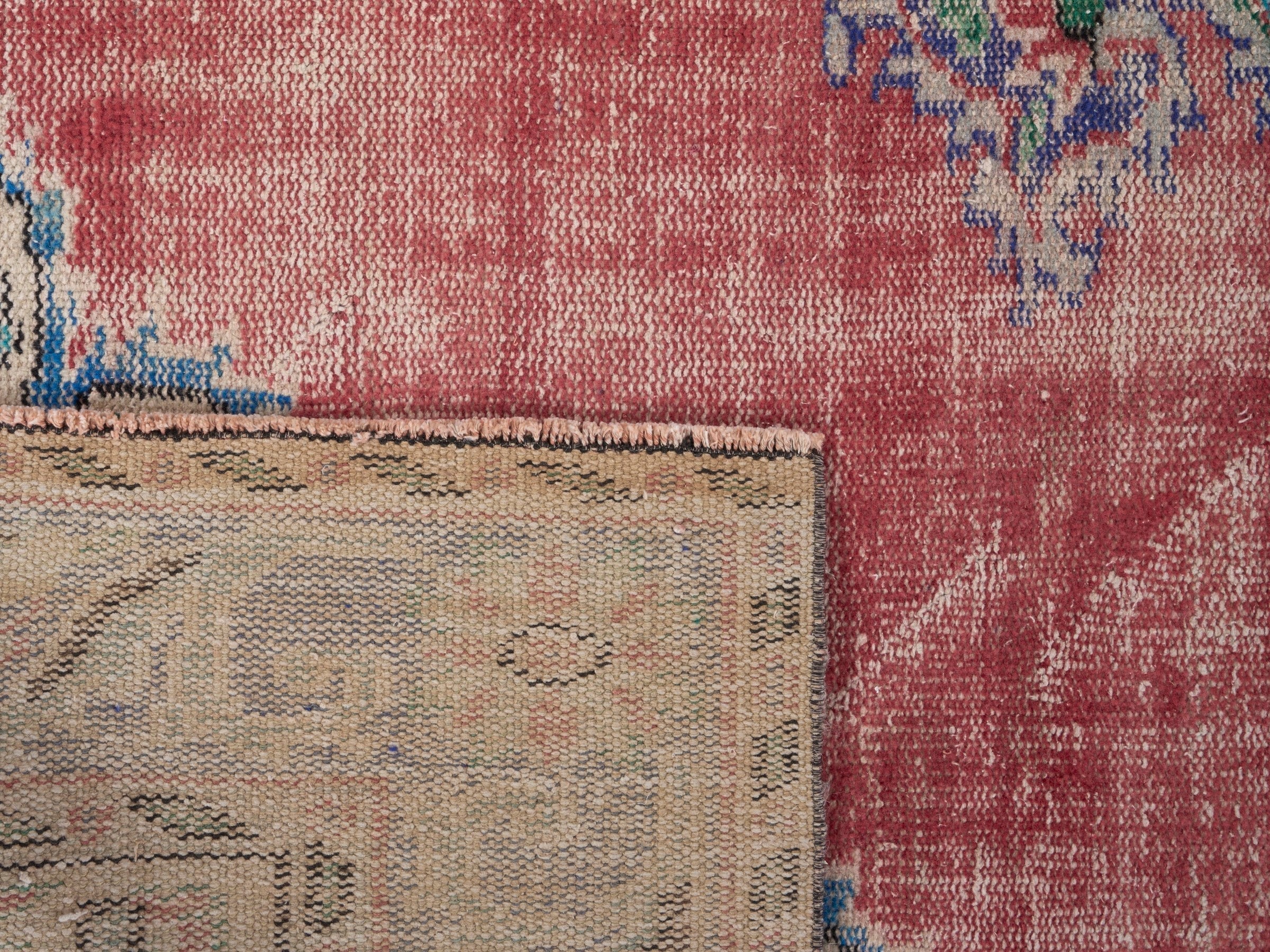 Turkish Manisa area rug in faded red and navy, view 10 of 10
