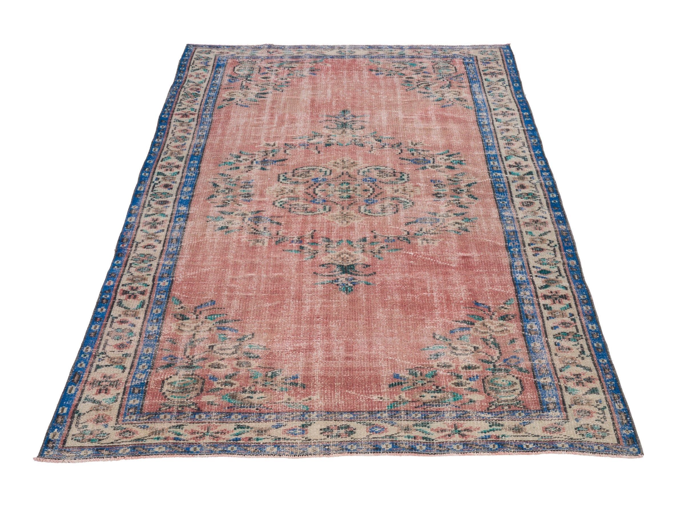 Turkish Manisa area rug in muted pink and cream, view 2 of 10