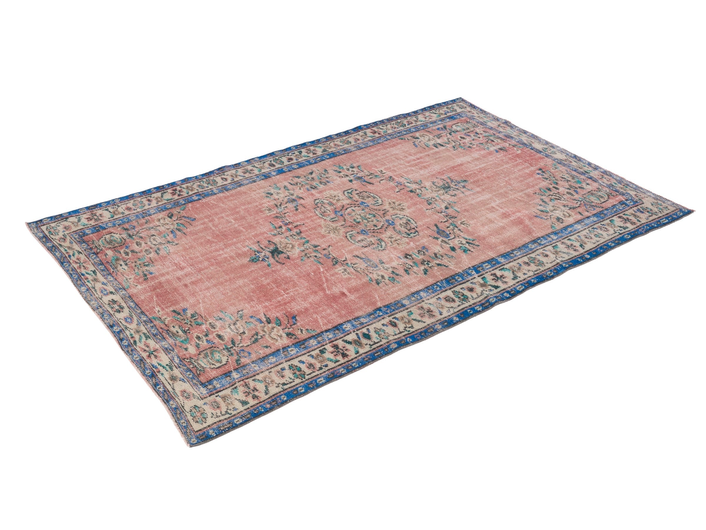 Turkish Manisa area rug in muted pink and cream, view 3 of 10