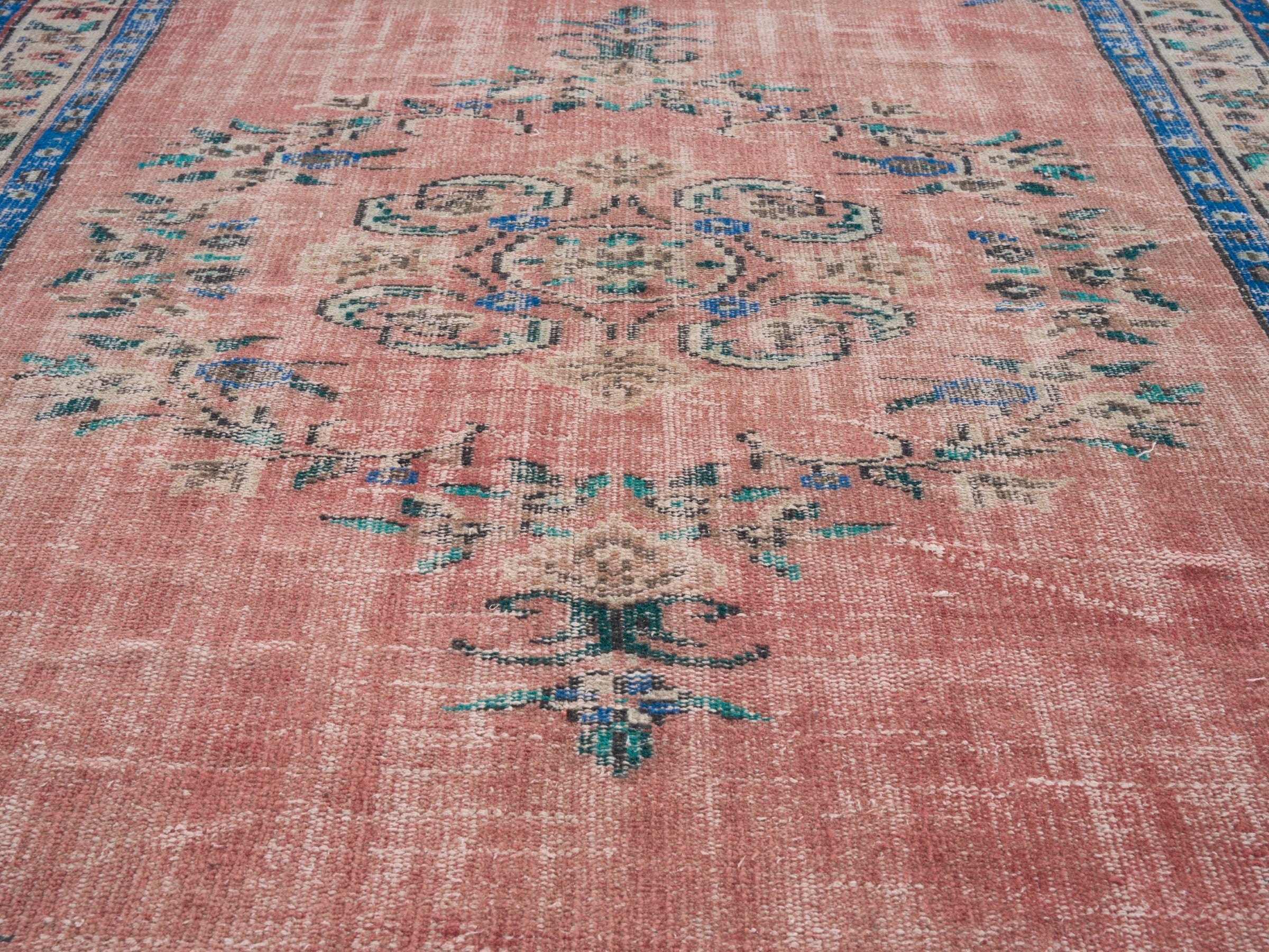 Turkish Manisa area rug in muted pink and cream, view 4 of 10