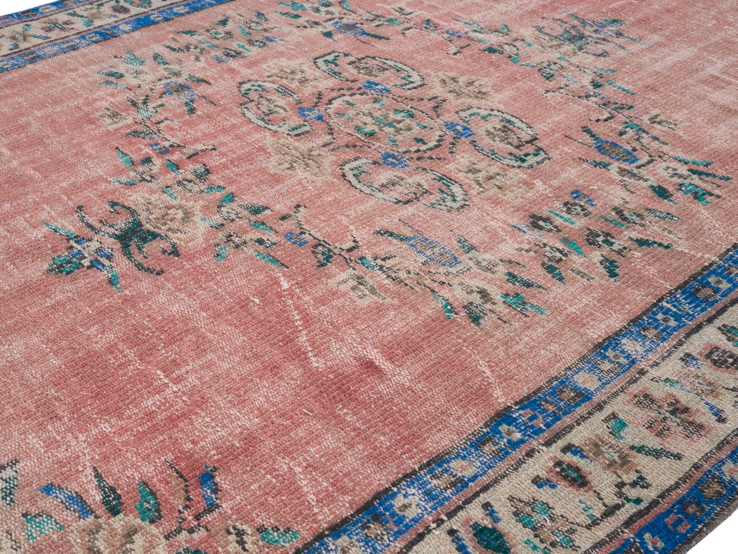 Turkish Manisa area rug in muted pink and cream, view 5 of 10