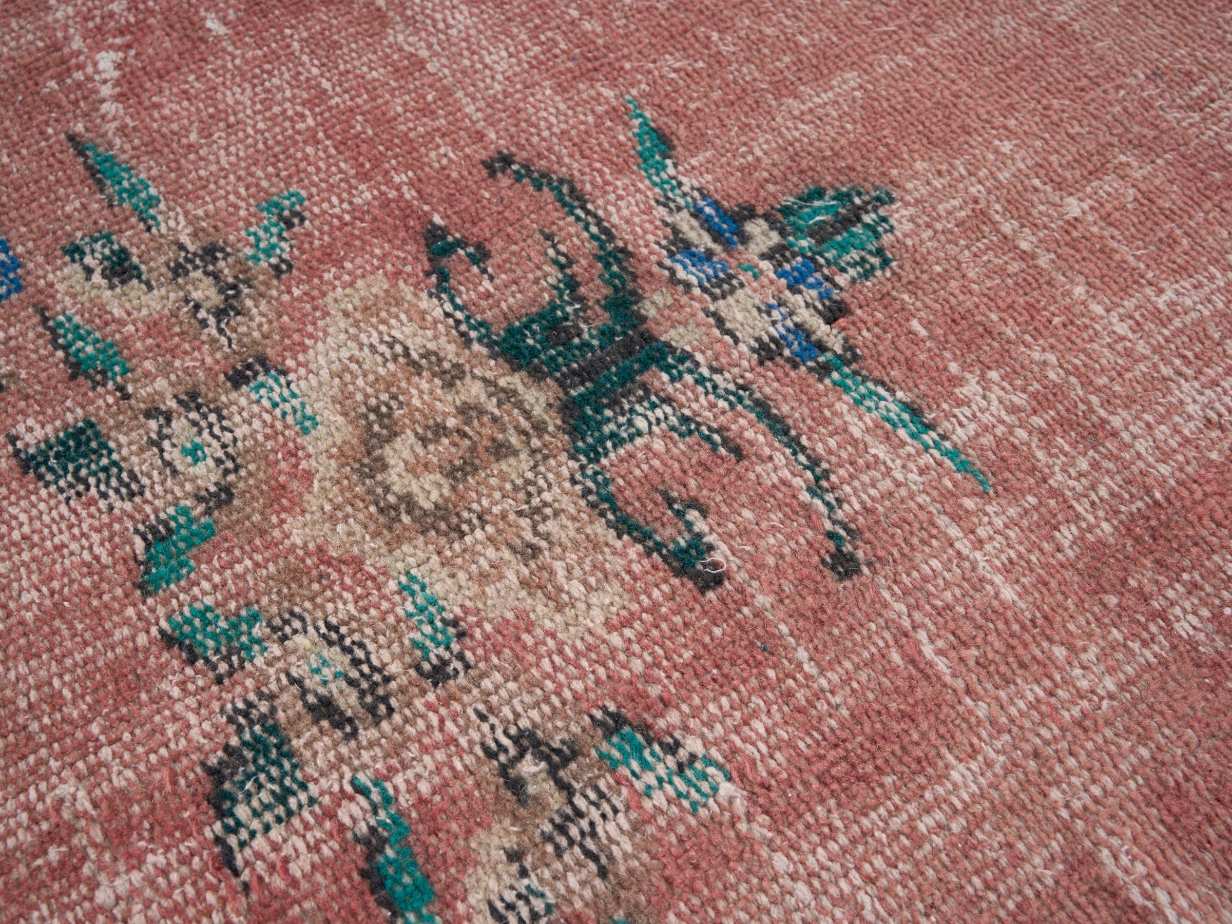 Turkish Manisa area rug in muted pink and cream, view 7 of 10