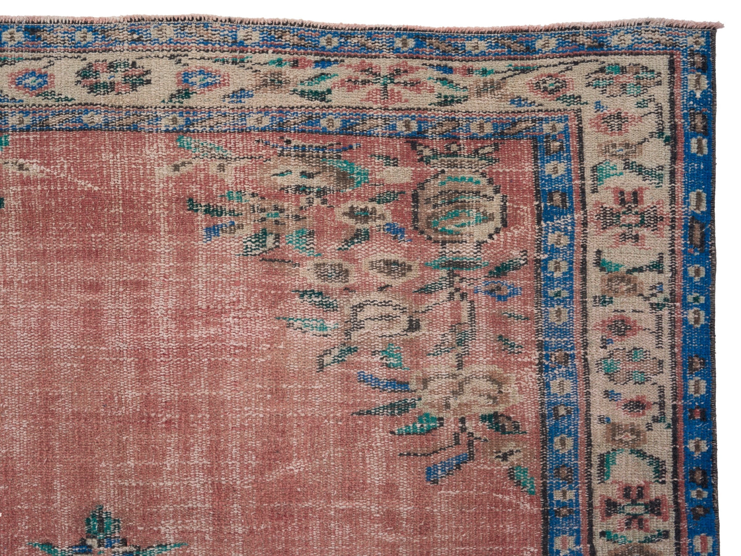 Turkish Manisa area rug in muted pink and cream, view 8 of 10