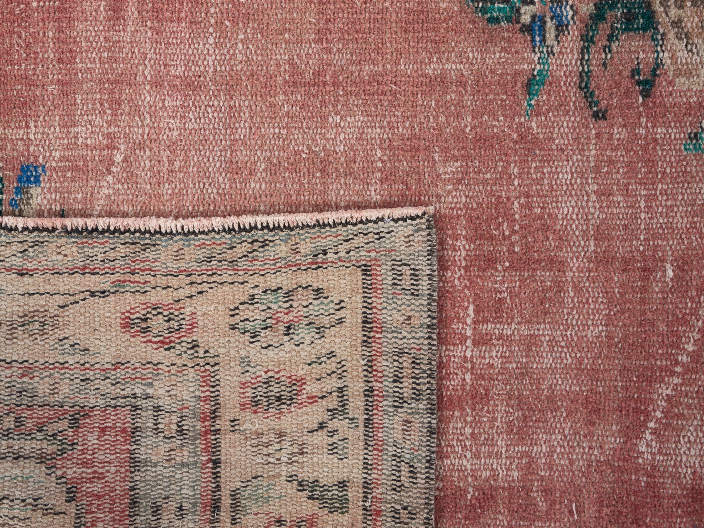 Turkish Manisa area rug in muted pink and cream, view 10 of 10