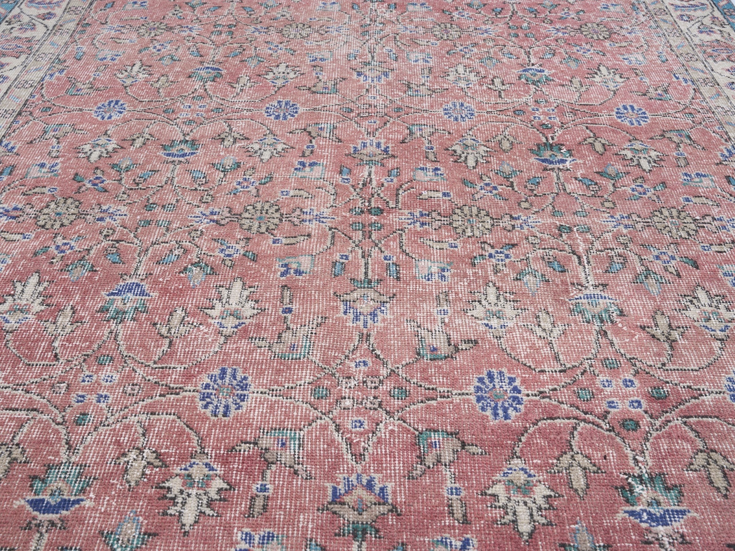 Turkish Isparta area rug in dusty rose and cream, view 4 of 10