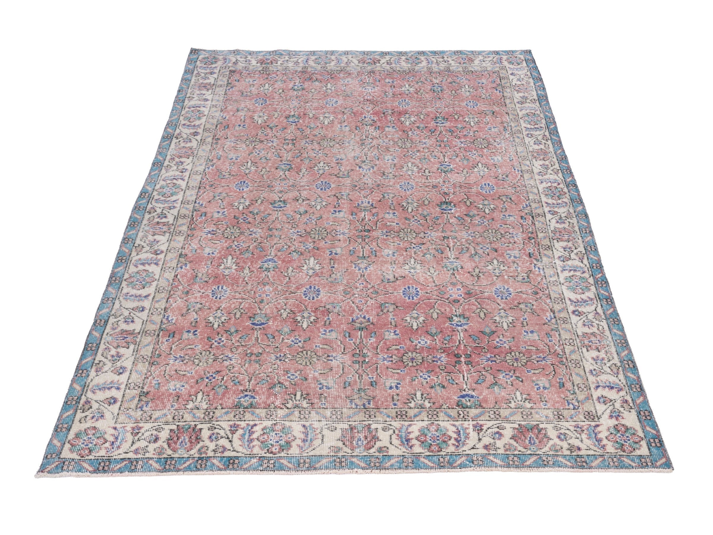 Turkish Isparta area rug in dusty rose and cream, view 2 of 10