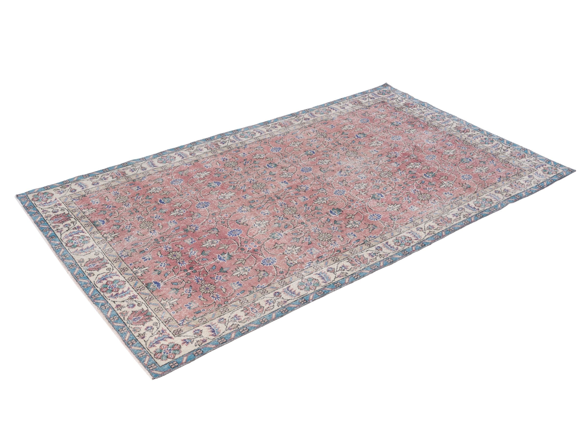 Turkish Isparta area rug in dusty rose and cream, view 3 of 10