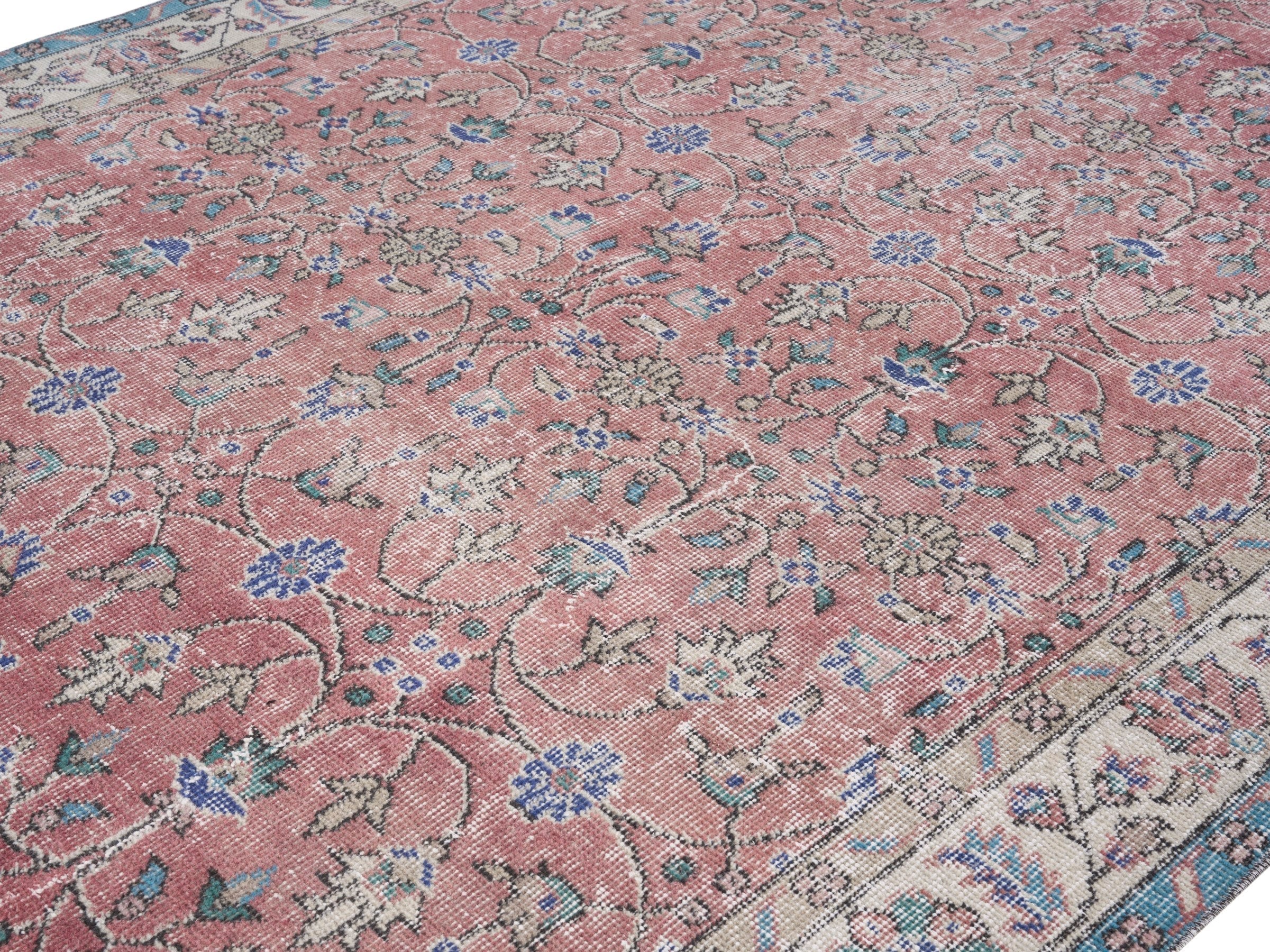 Turkish Isparta area rug in dusty rose and cream, view 5 of 10