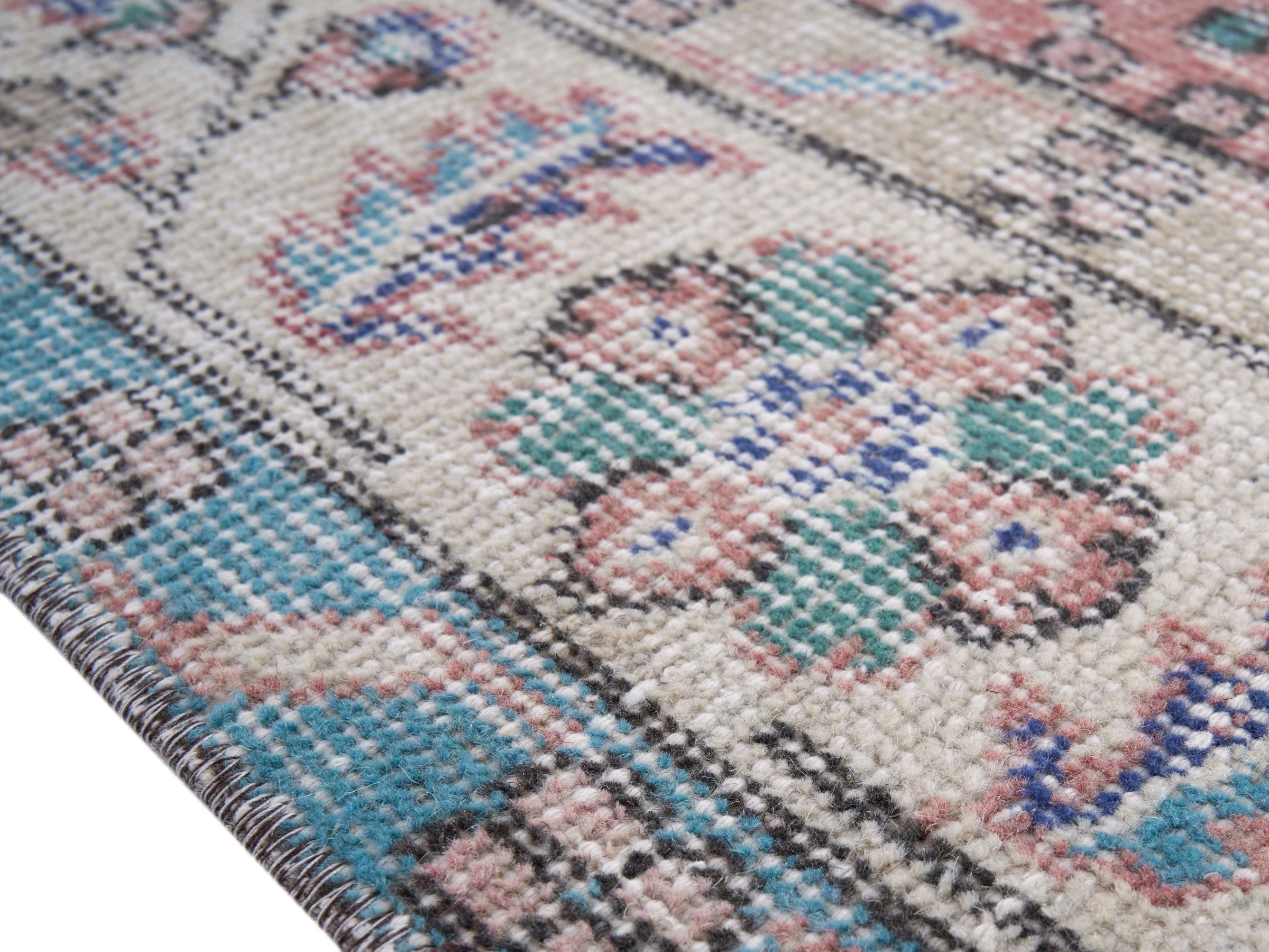 Turkish Isparta area rug in dusty rose and cream, view 6 of 10