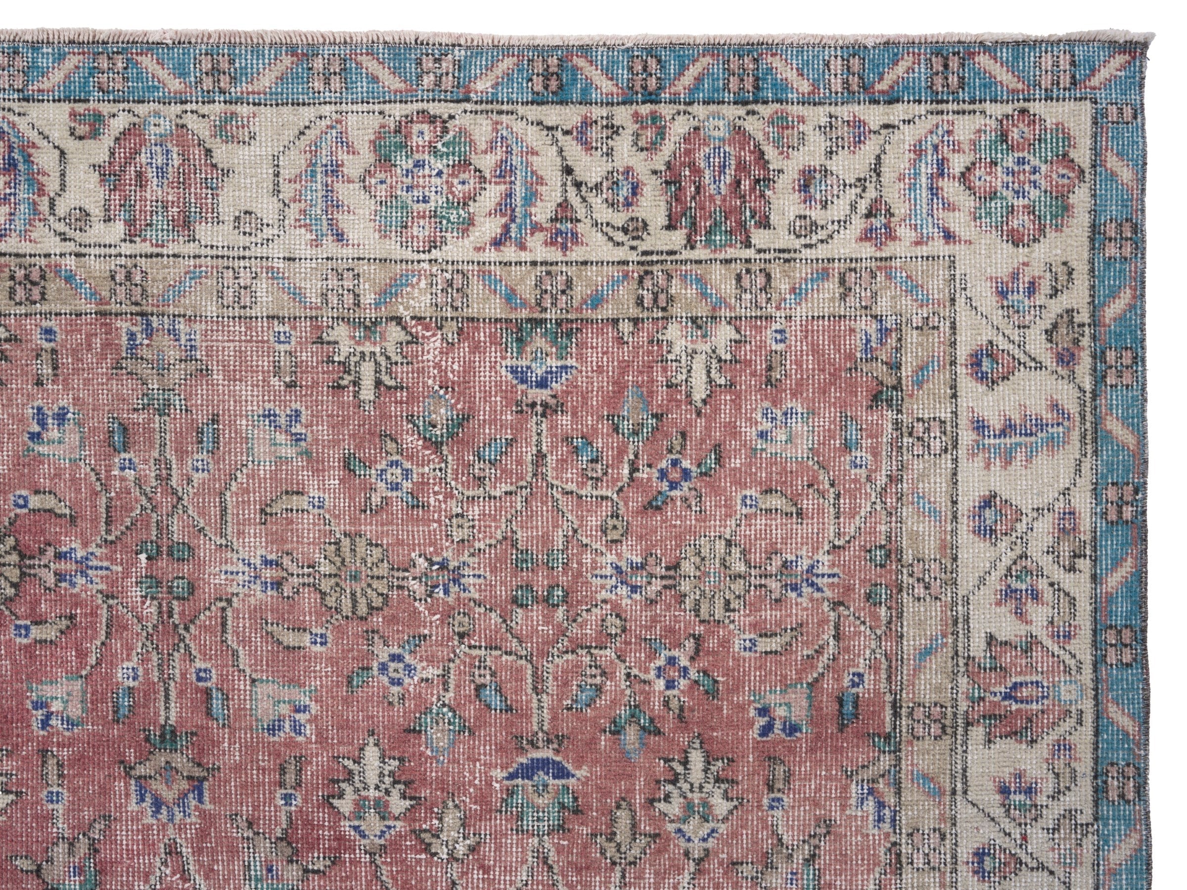 Turkish Isparta area rug in dusty rose and cream, view 8 of 10