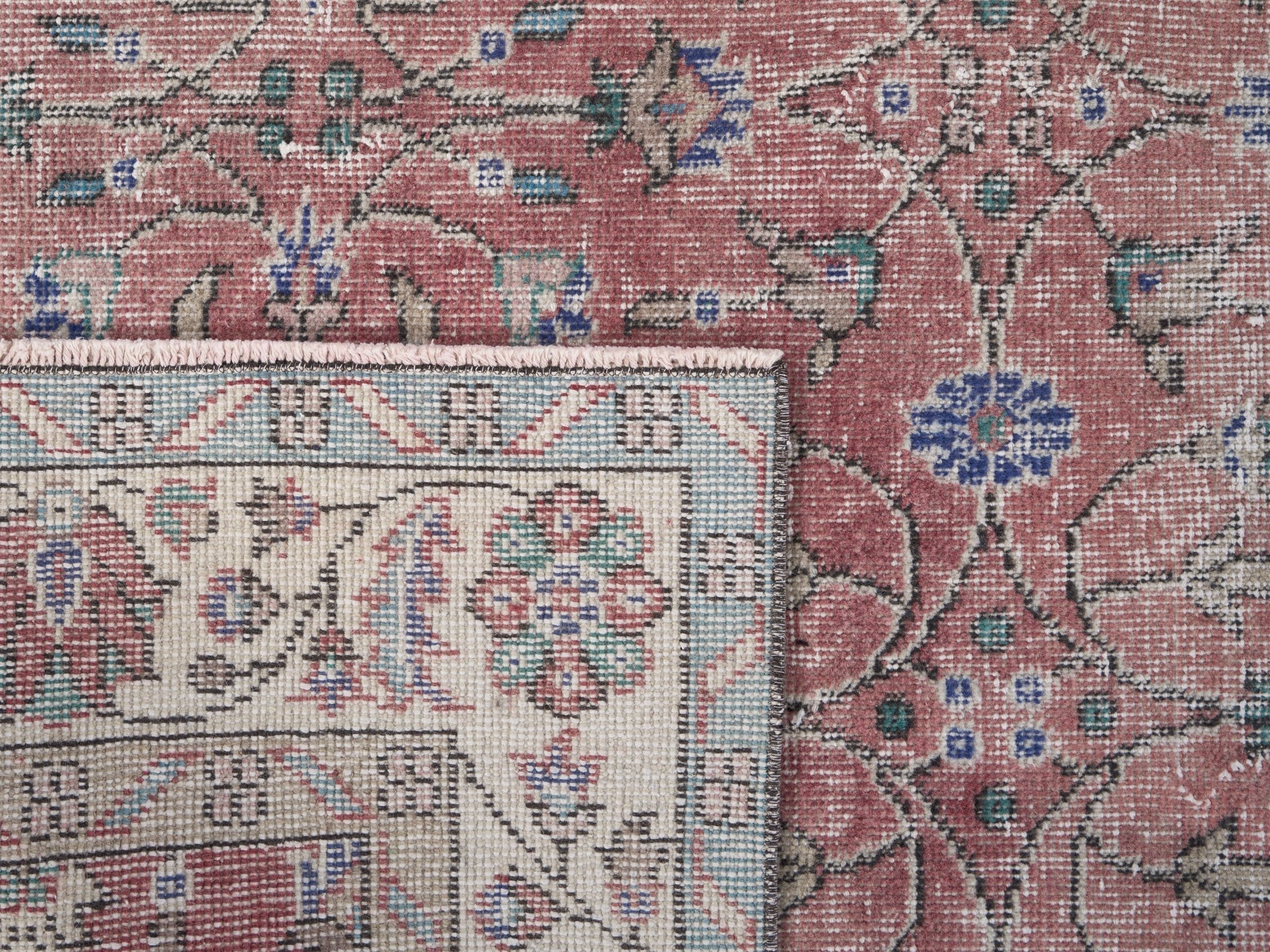 Turkish Isparta area rug in dusty rose and cream, view 10 of 10