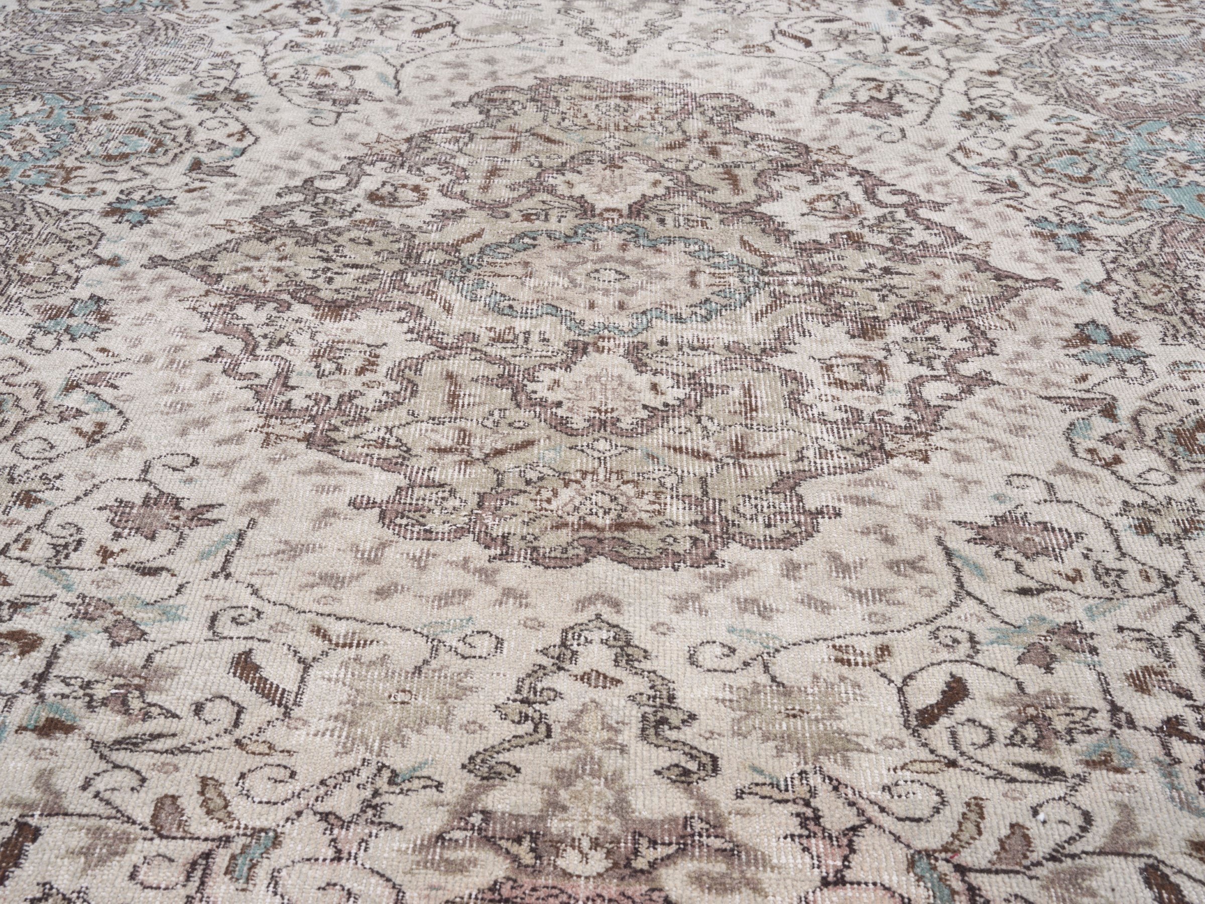 Turkish Isparta area rug in cream and taupe, view 4 of 10