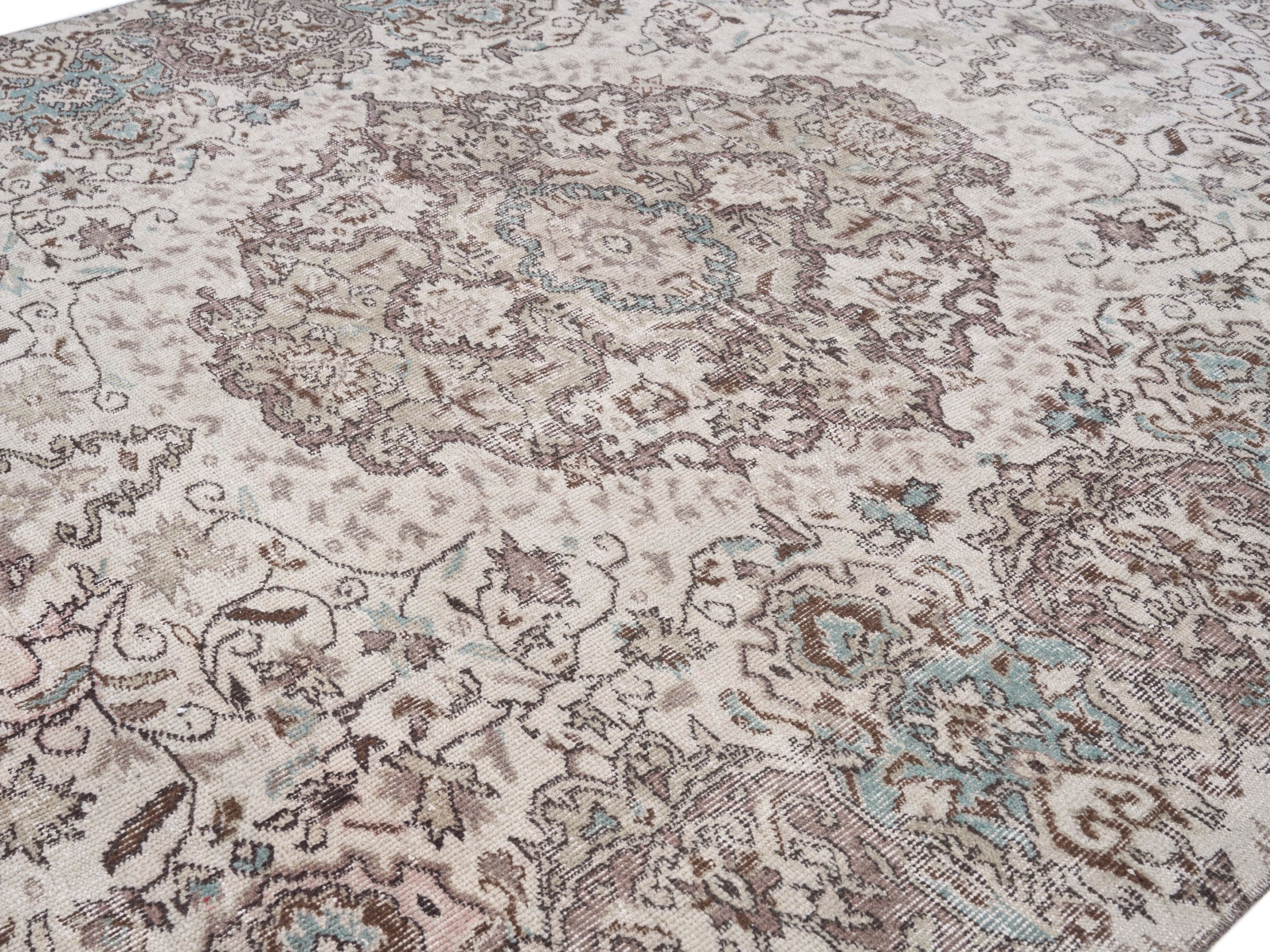 Turkish Isparta area rug in cream and taupe, view 5 of 10