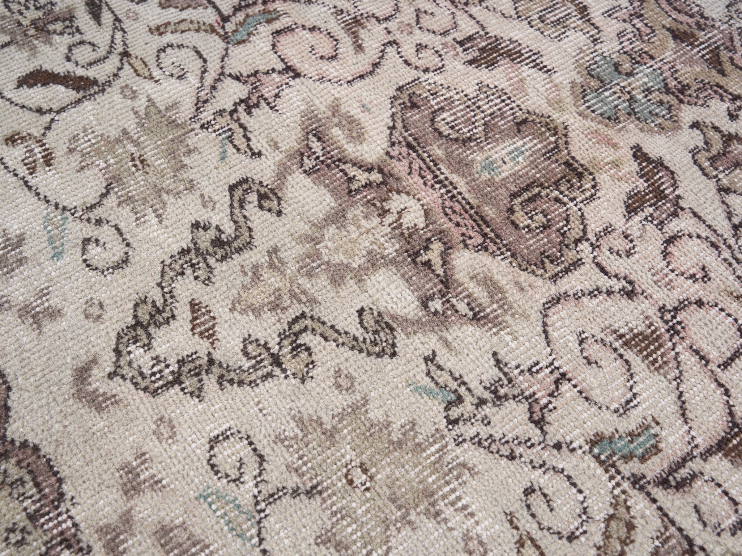 Turkish Isparta area rug in cream and taupe, view 7 of 10