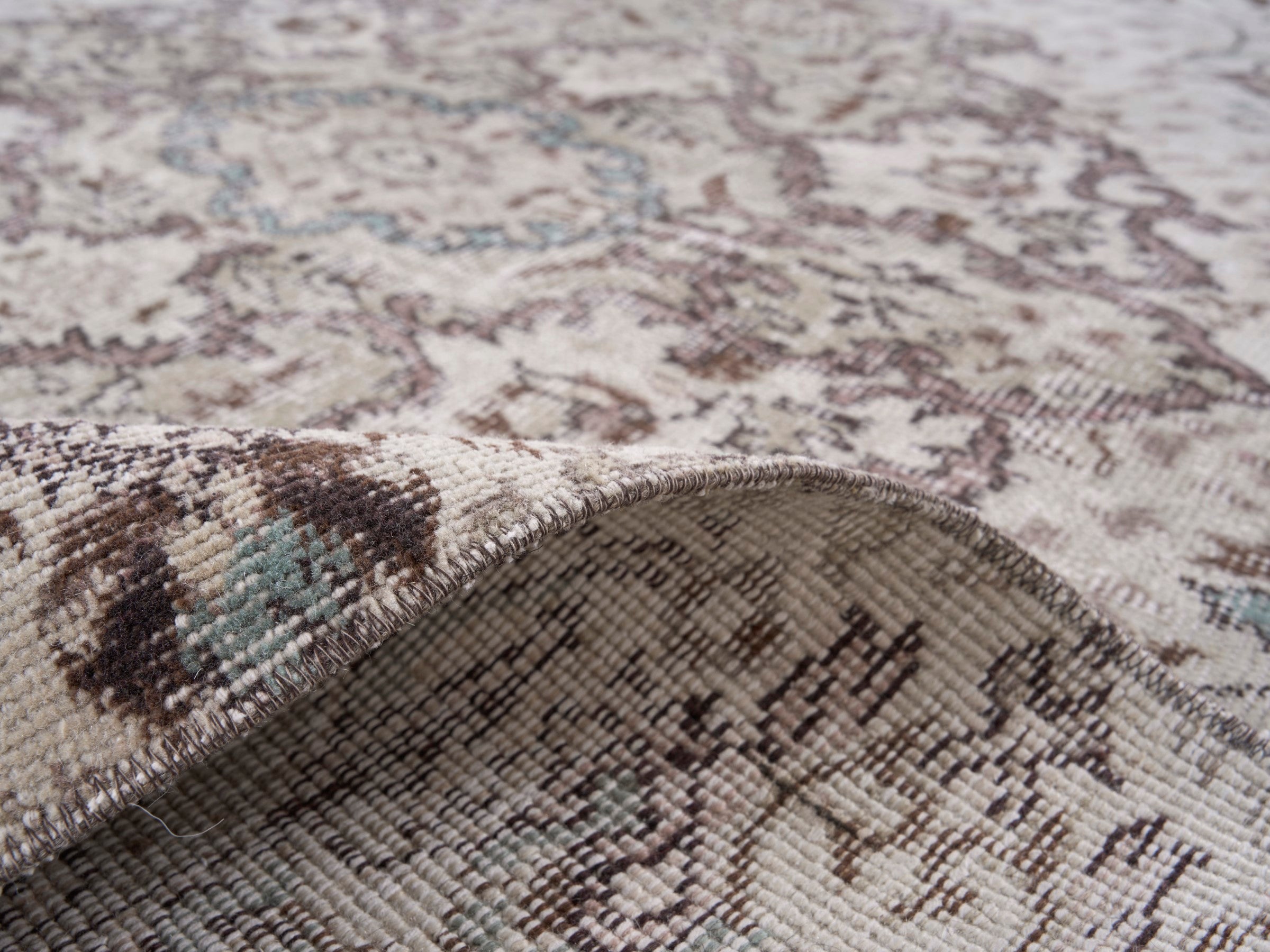 Turkish Isparta area rug in cream and taupe, view 9 of 10