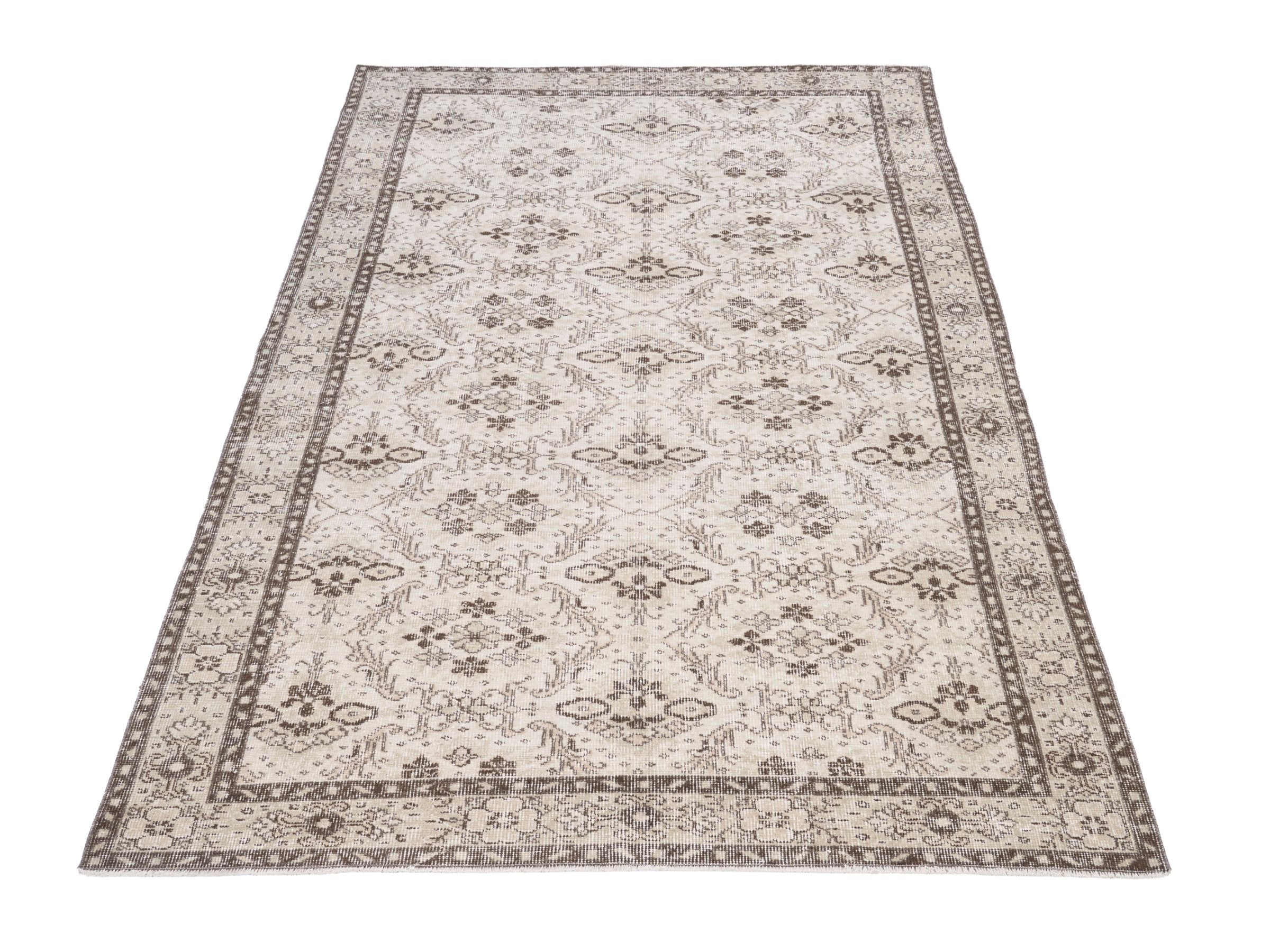 Turkish Isparta area rug in cream and greige, view 2 of 10