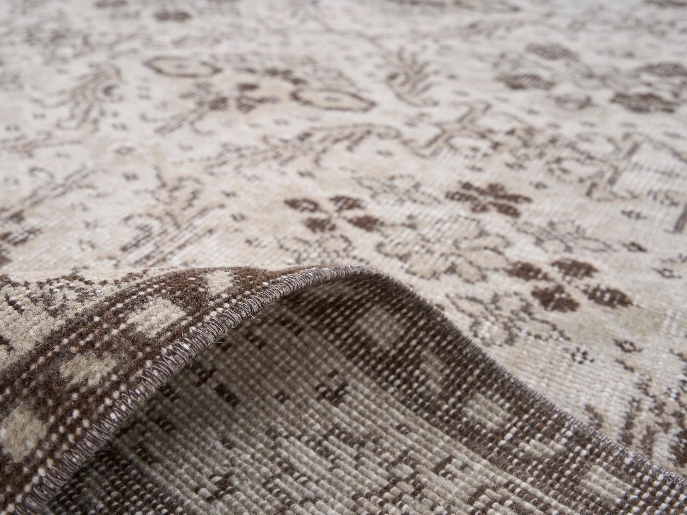 Turkish Isparta area rug in cream and greige, view 9 of 10