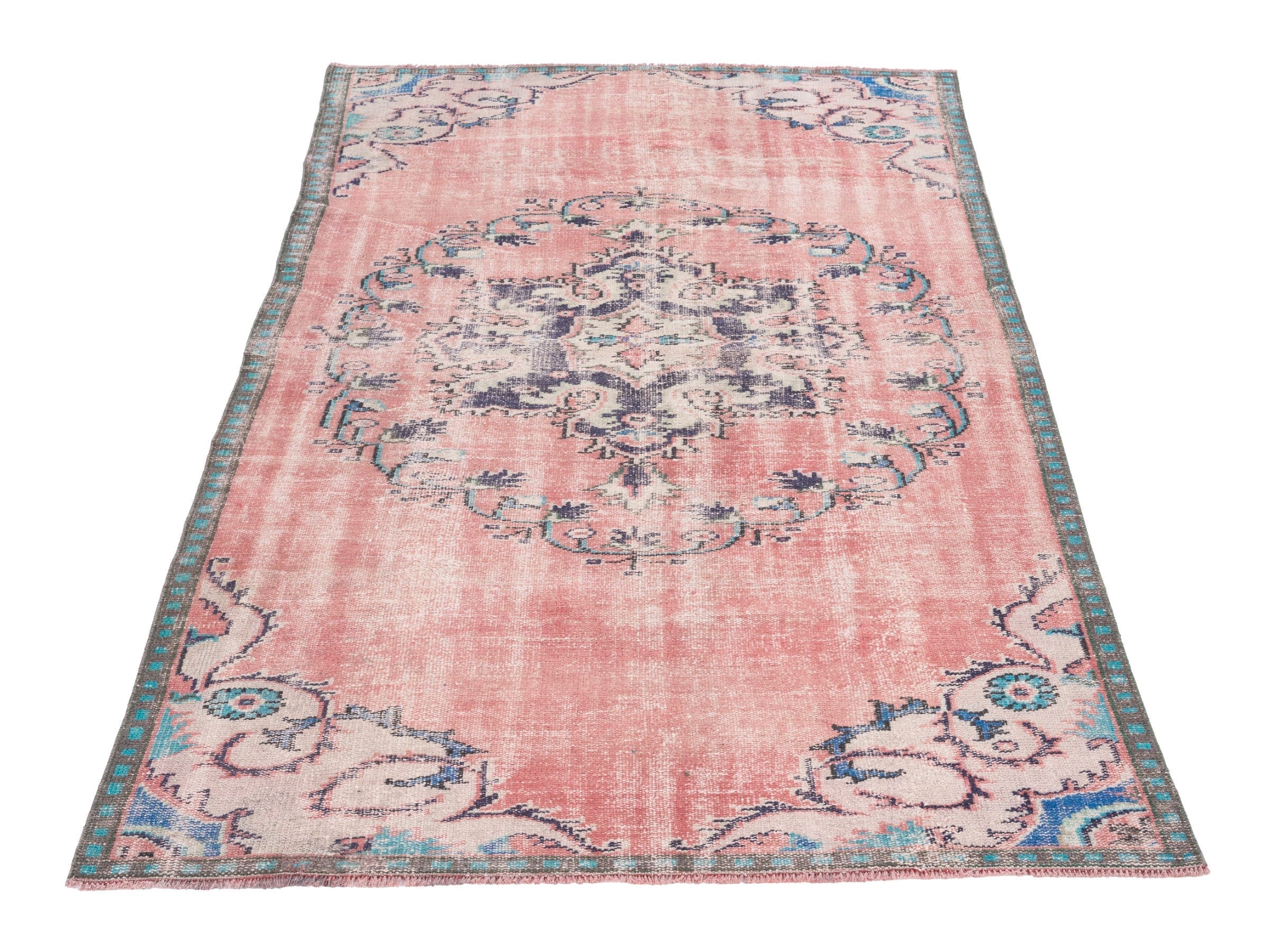Turkish Manisa area rug in dusty rose and cream, view 2 of 10