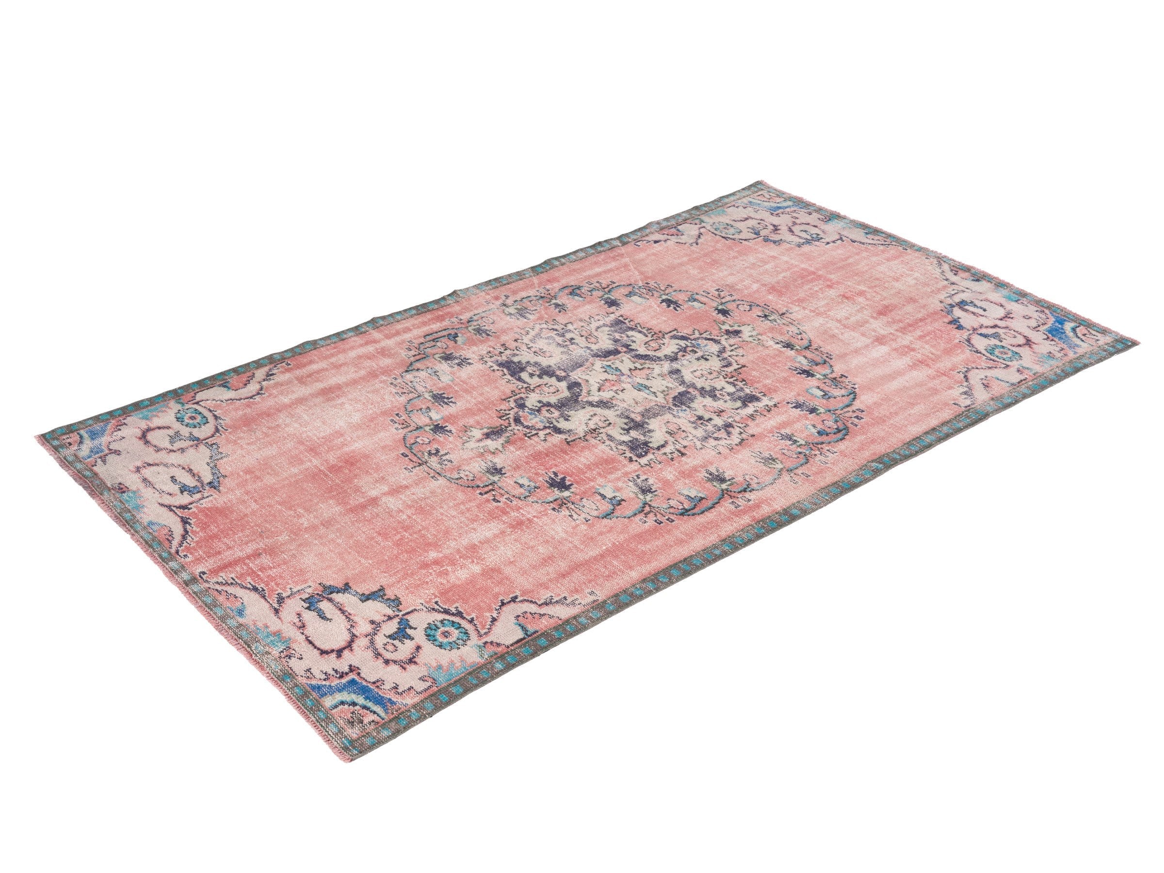 Turkish Manisa area rug in dusty rose and cream, view 3 of 10