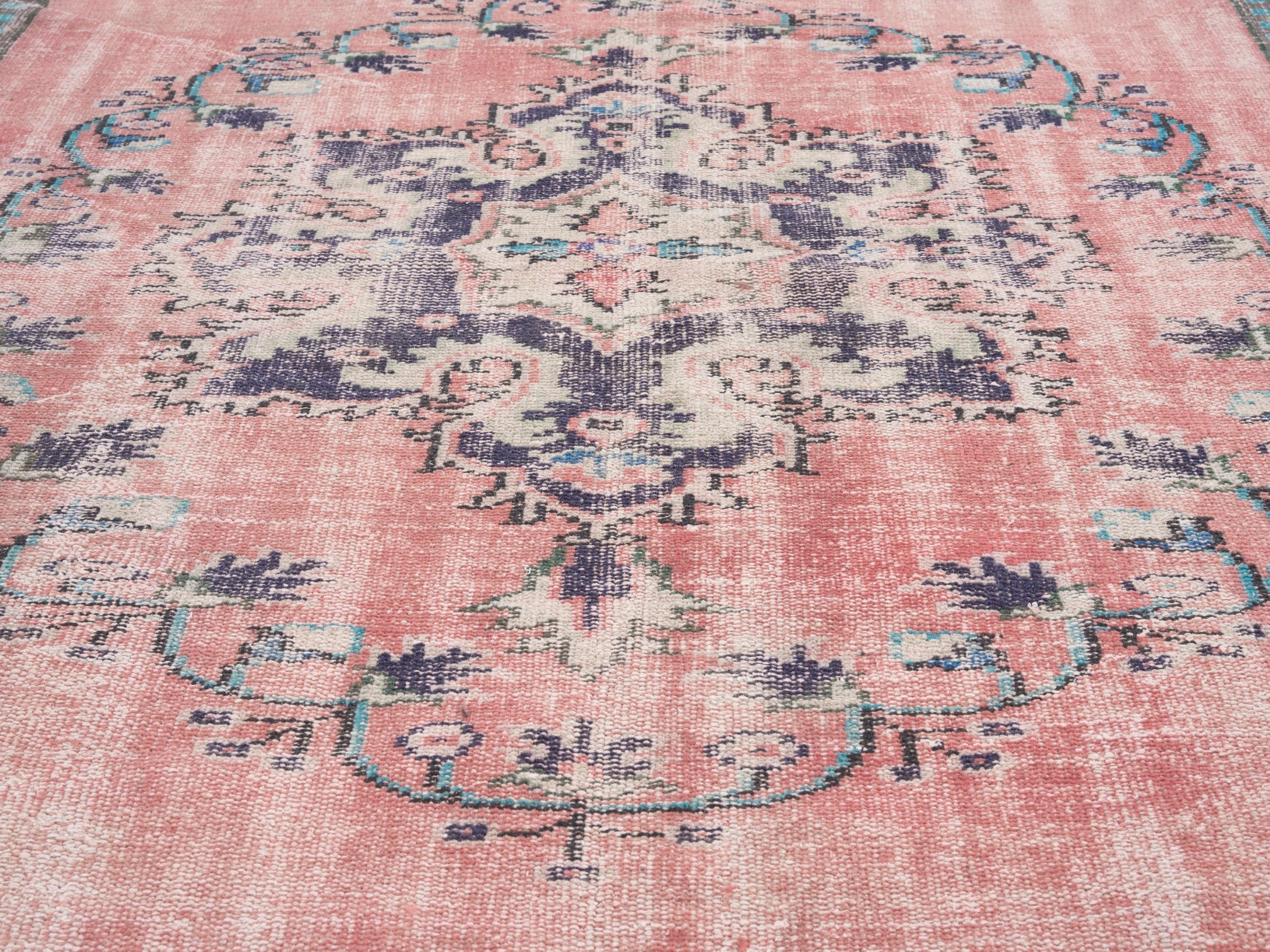 Turkish Manisa area rug in dusty rose and cream, view 4 of 10