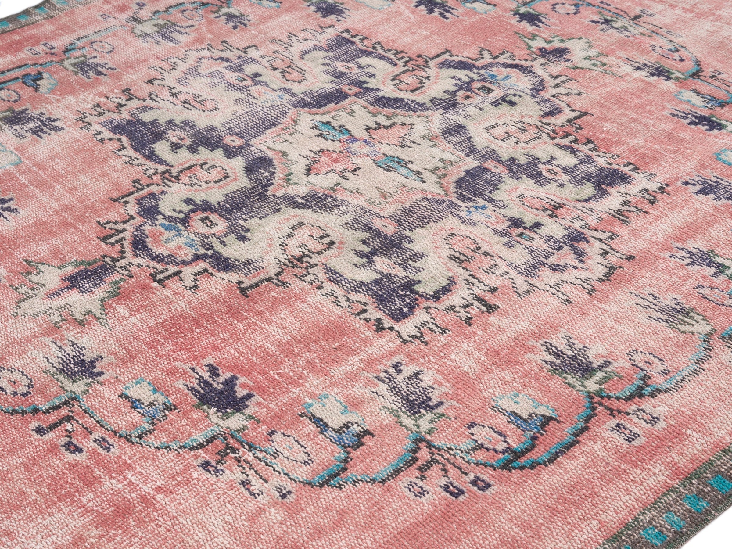 Turkish Manisa area rug in dusty rose and cream, view 5 of 10