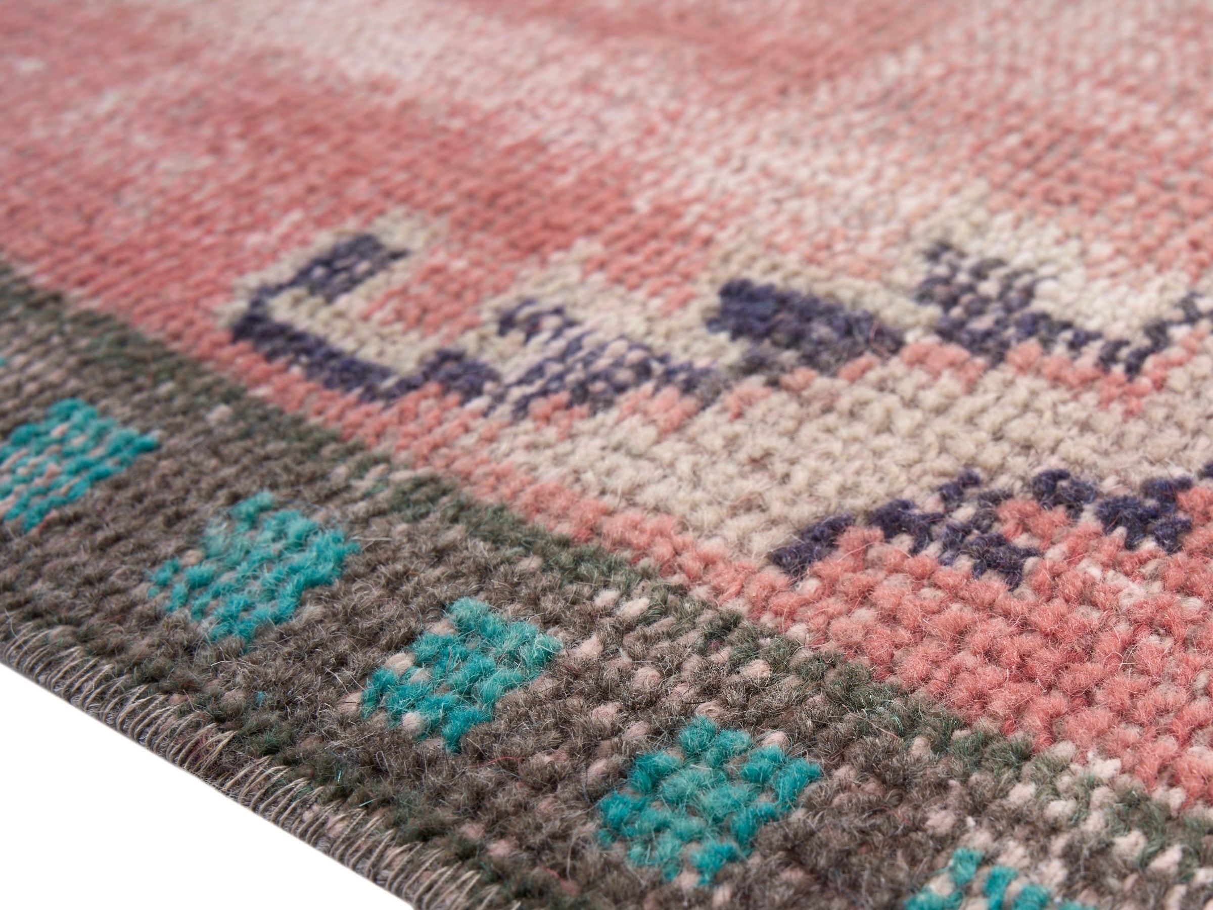 Turkish Manisa area rug in dusty rose and cream, view 6 of 10
