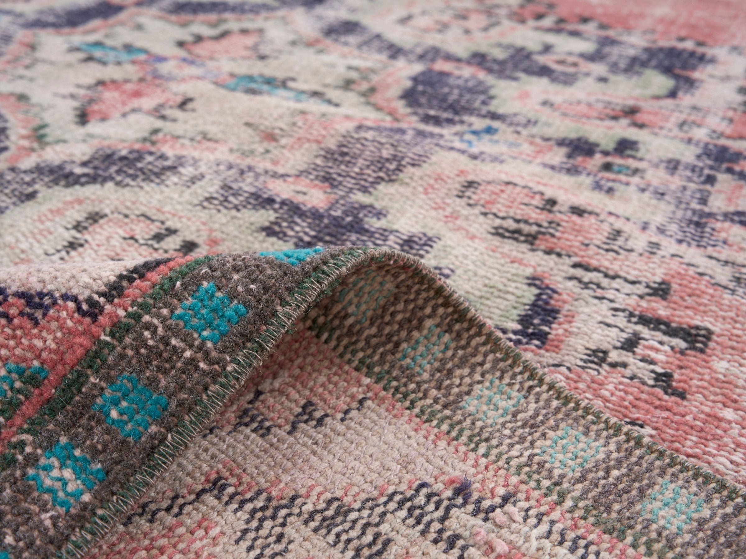 Turkish Manisa area rug in dusty rose and cream, view 9 of 10