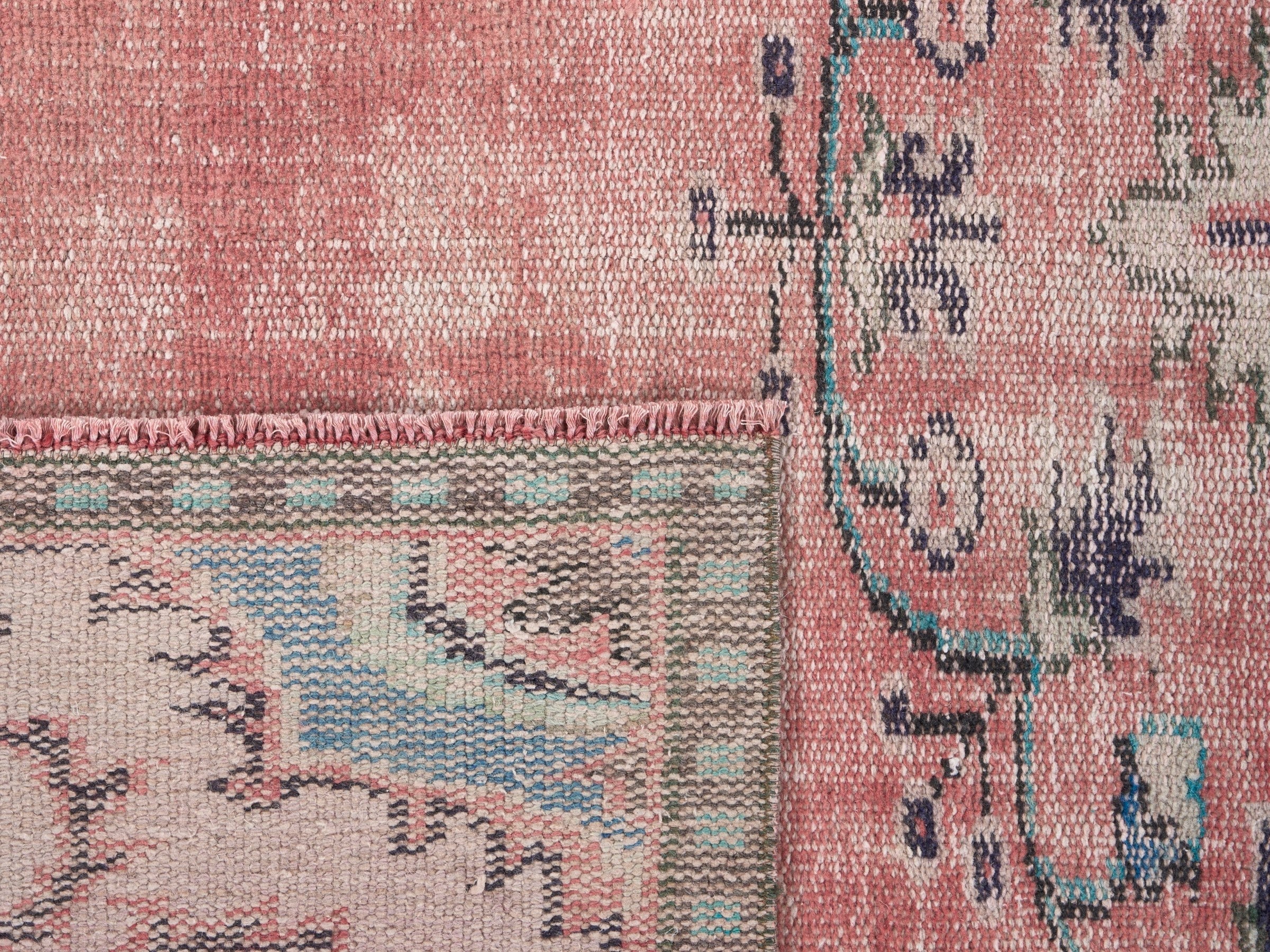 Turkish Manisa area rug in dusty rose and cream, view 10 of 10
