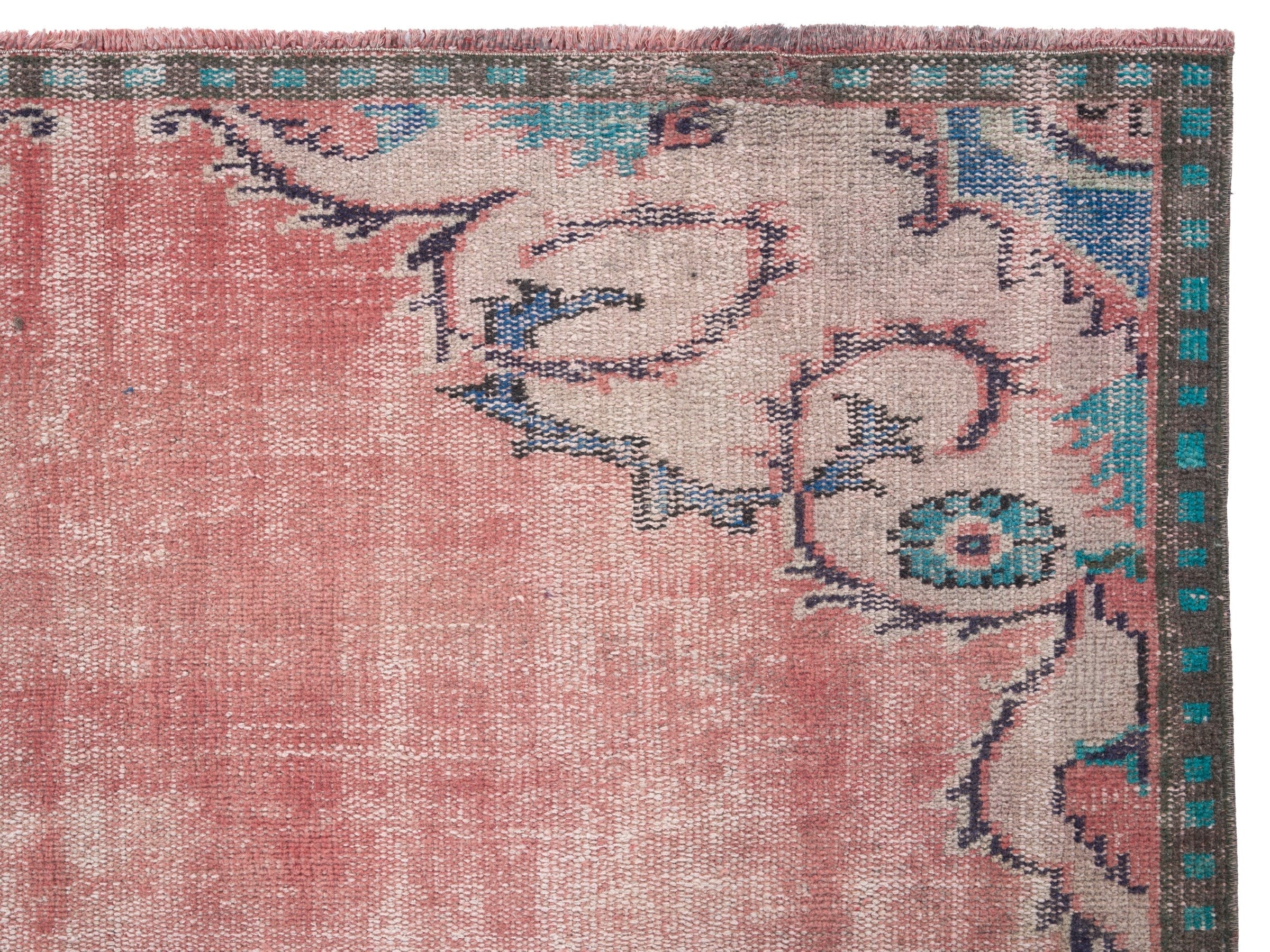 Turkish Manisa area rug in dusty rose and cream, view 8 of 10