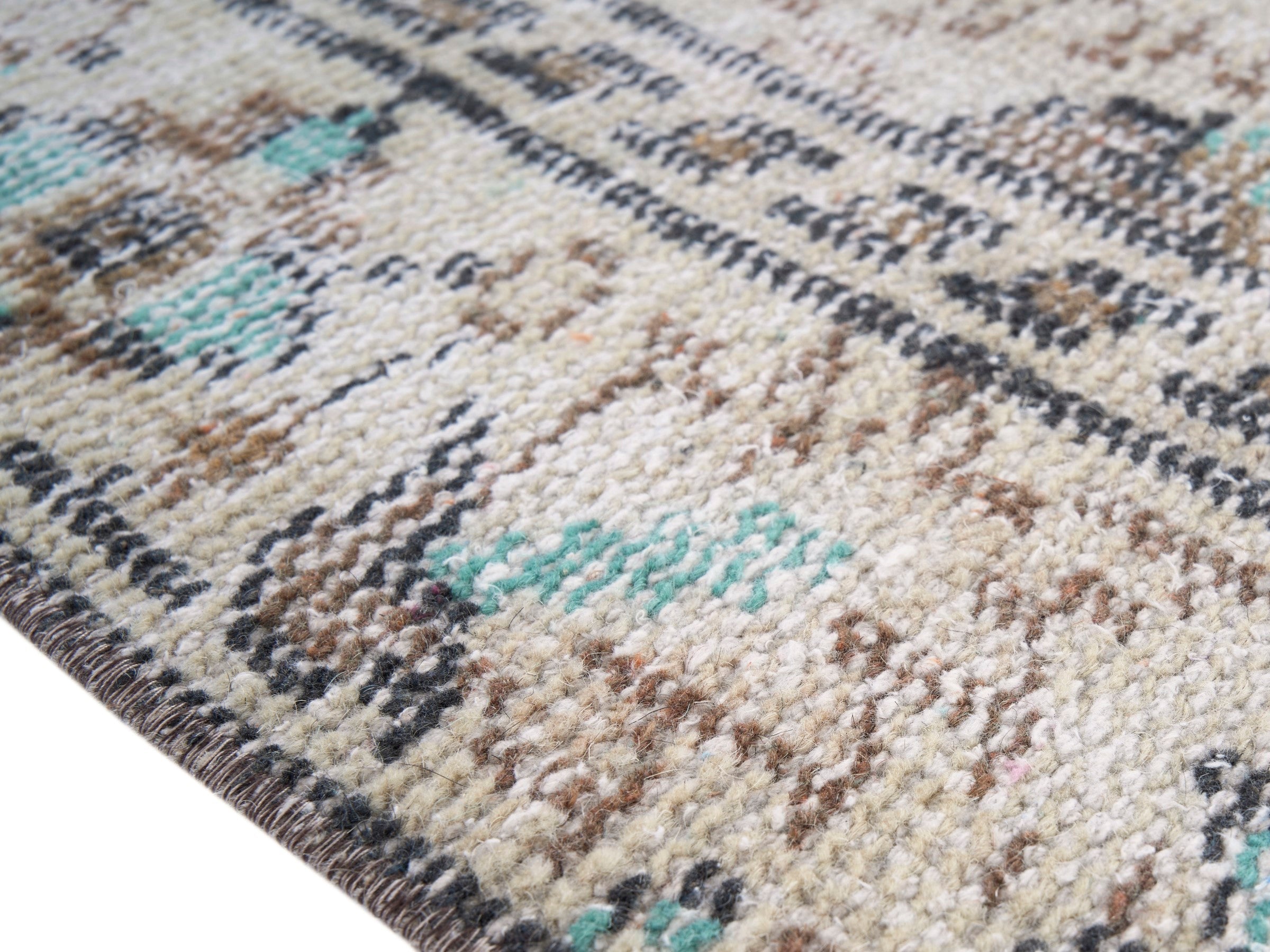 Turkish Manisa area rug in turquoise and cream, view 6 of 10