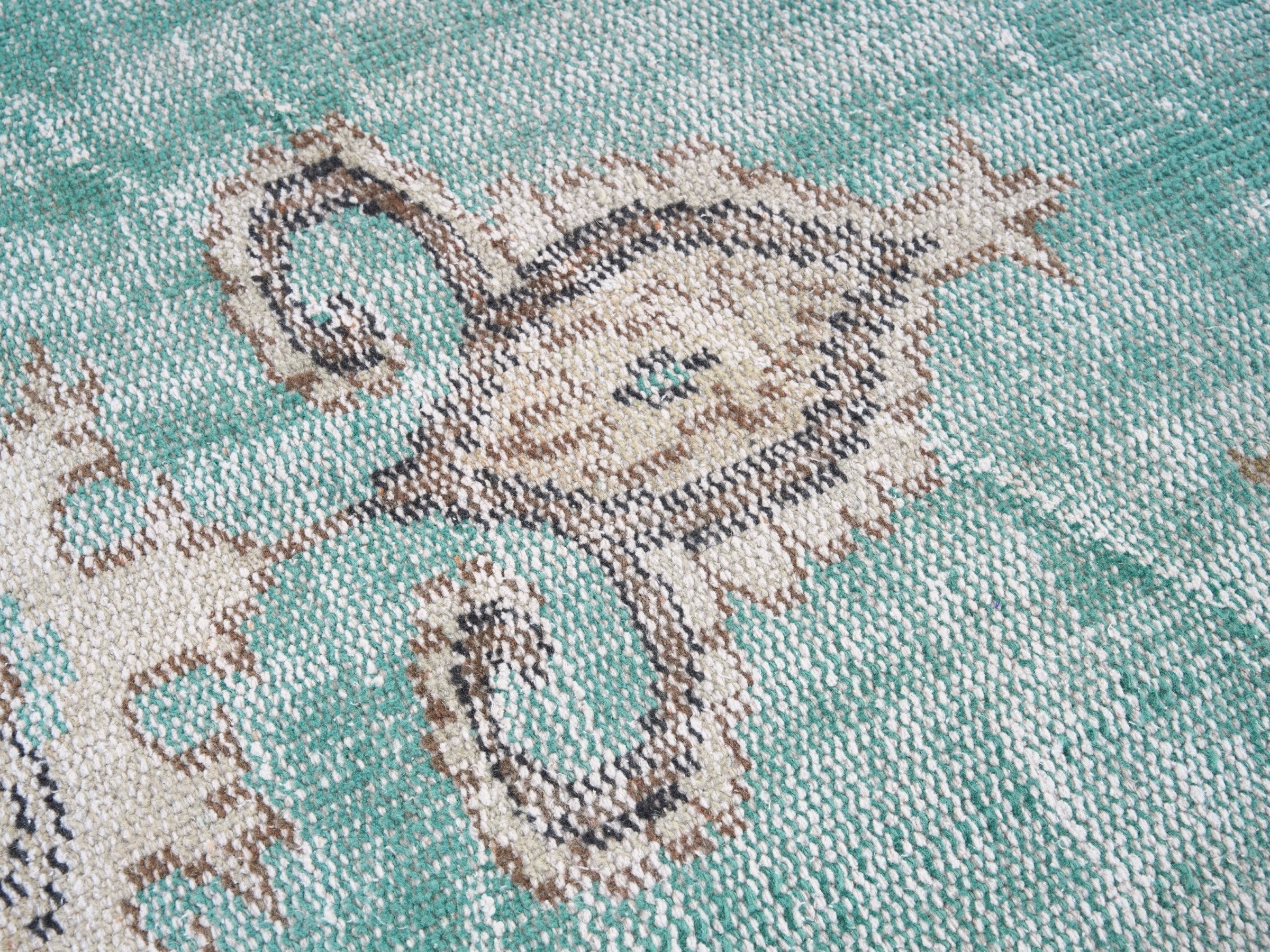 Turkish Manisa area rug in turquoise and cream, view 7 of 10