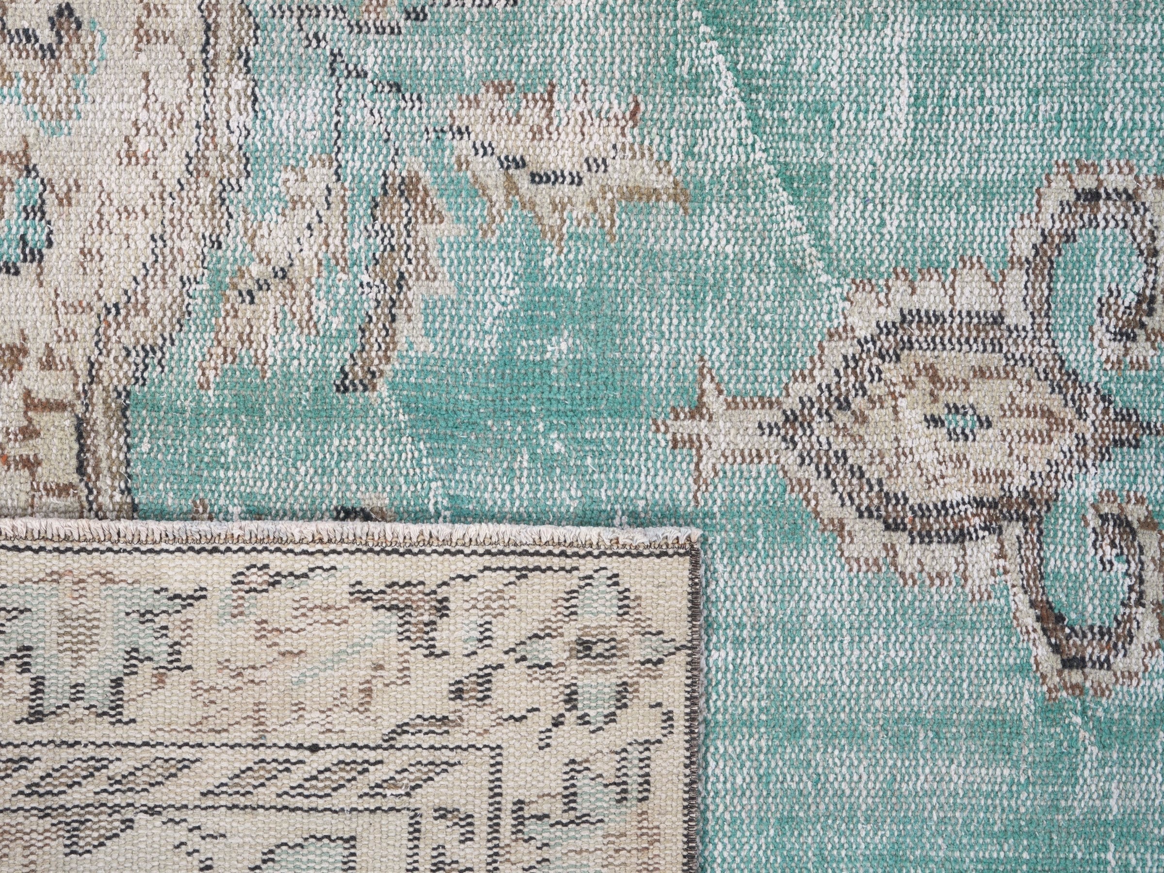 Turkish Manisa area rug in turquoise and cream, view 10 of 10