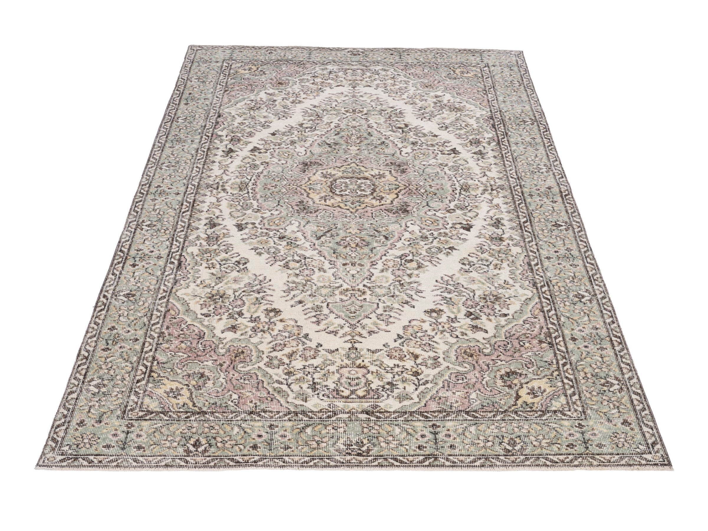 Turkish Isparta area rug in cream and greige, view 2 of 10