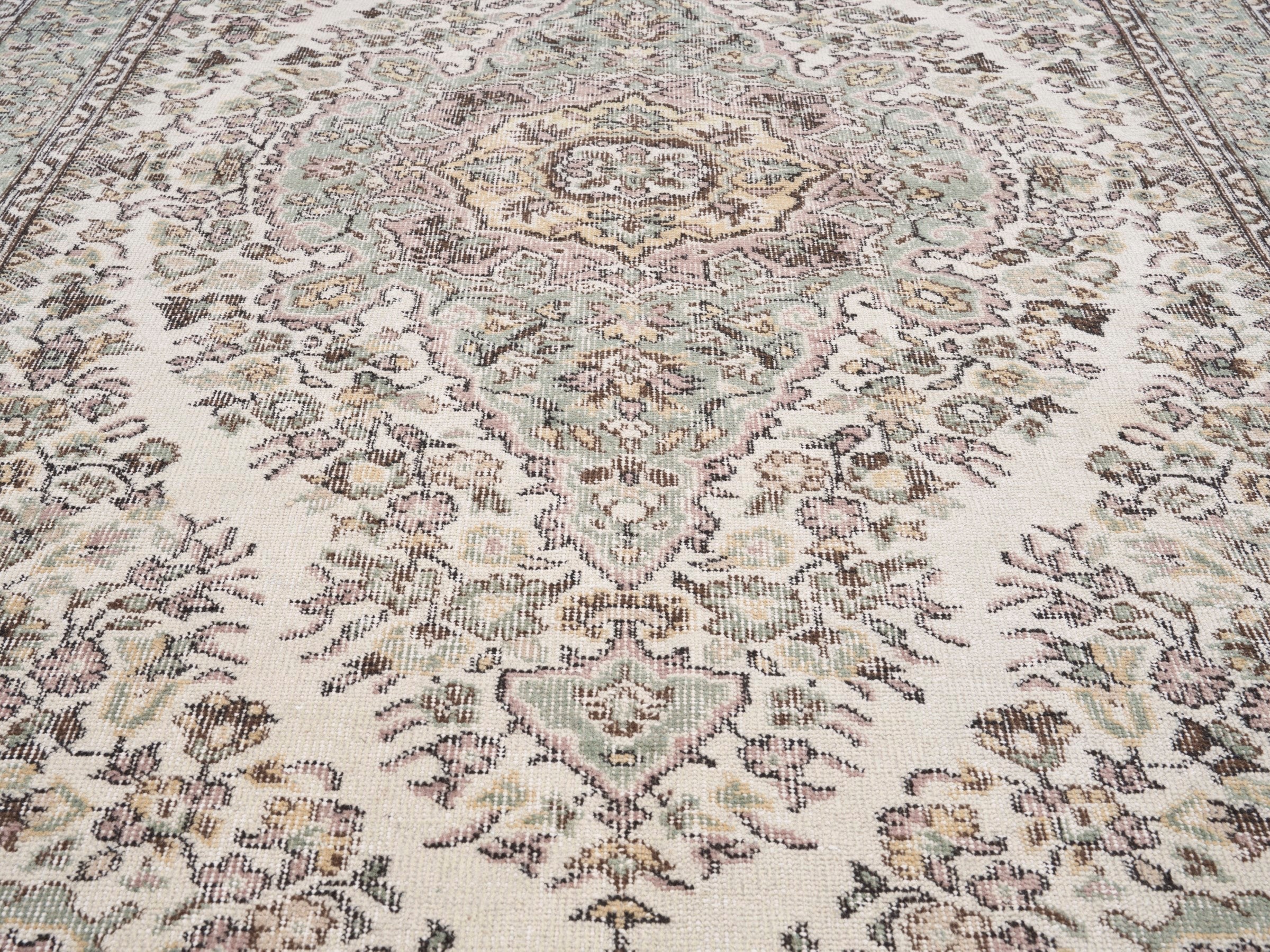 Turkish Isparta area rug in cream and greige, view 4 of 10