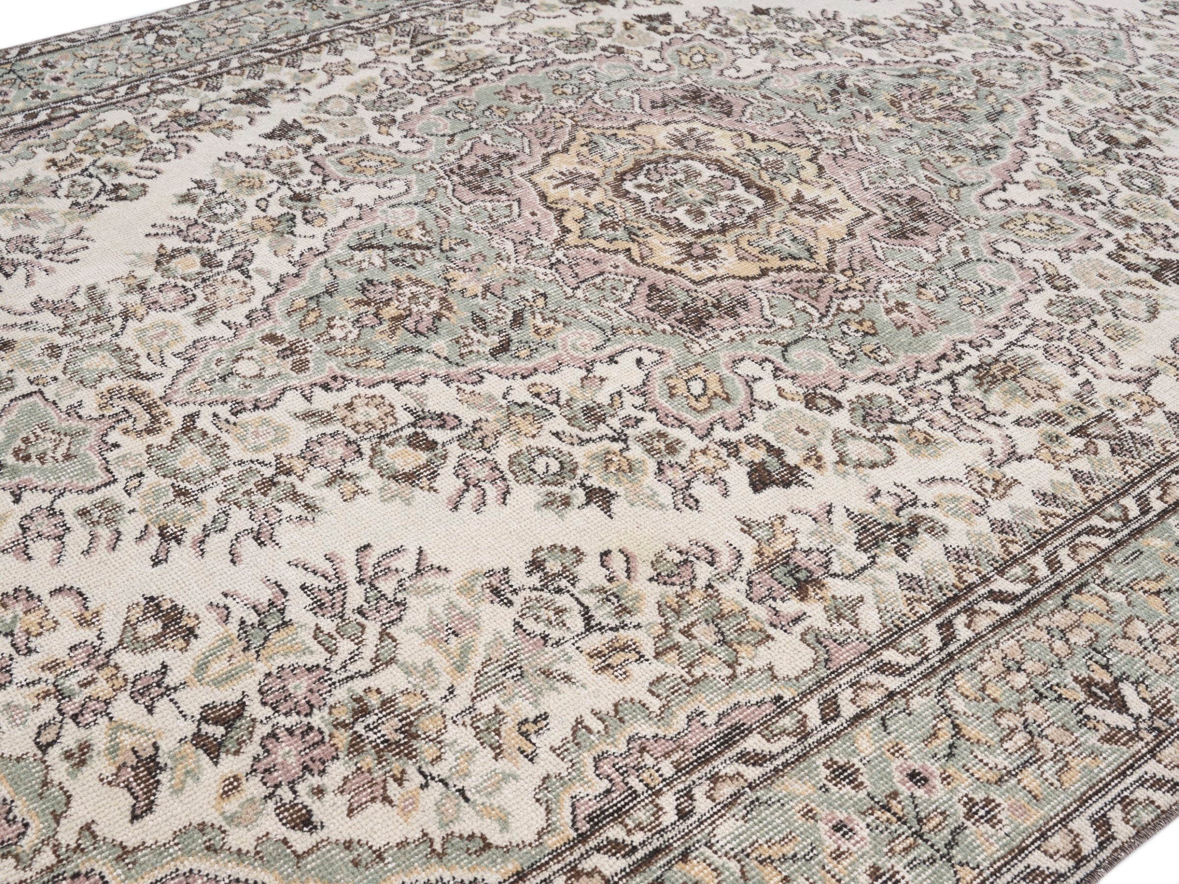 Turkish Isparta area rug in cream and greige, view 5 of 10