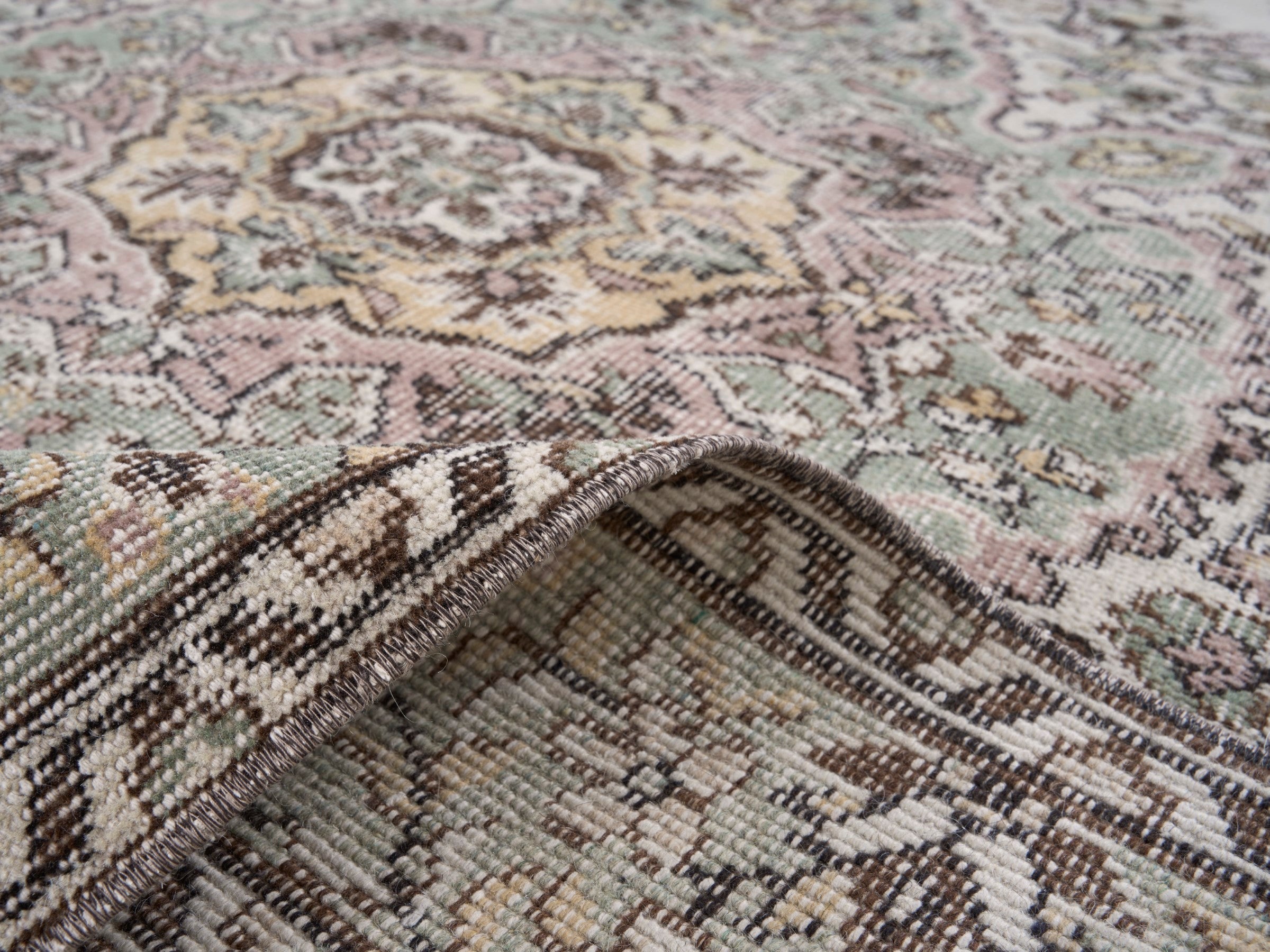 Turkish Isparta area rug in cream and greige, view 9 of 10