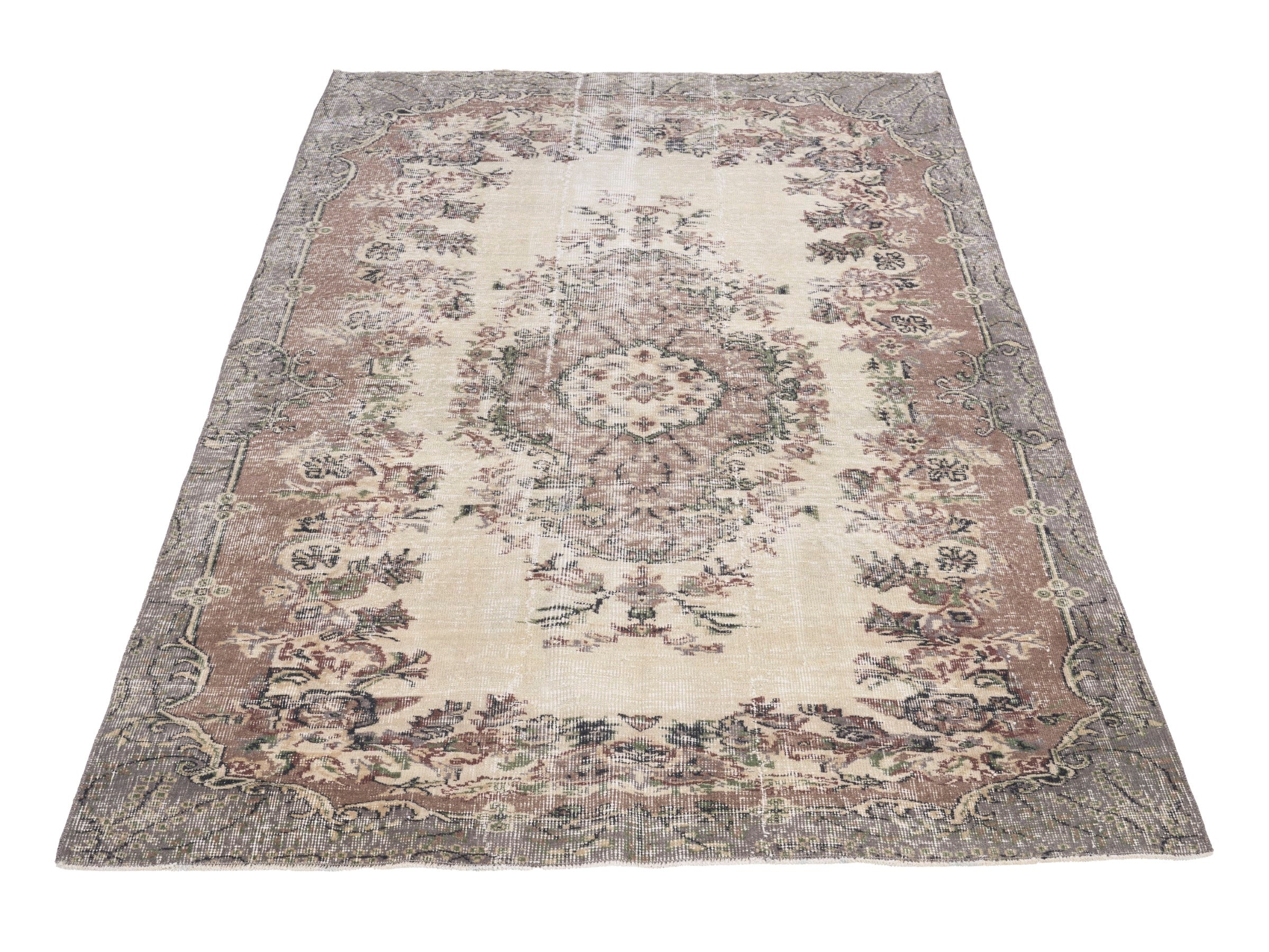 Turkish Isparta area rug in cream and muted pink, view 2 of 10