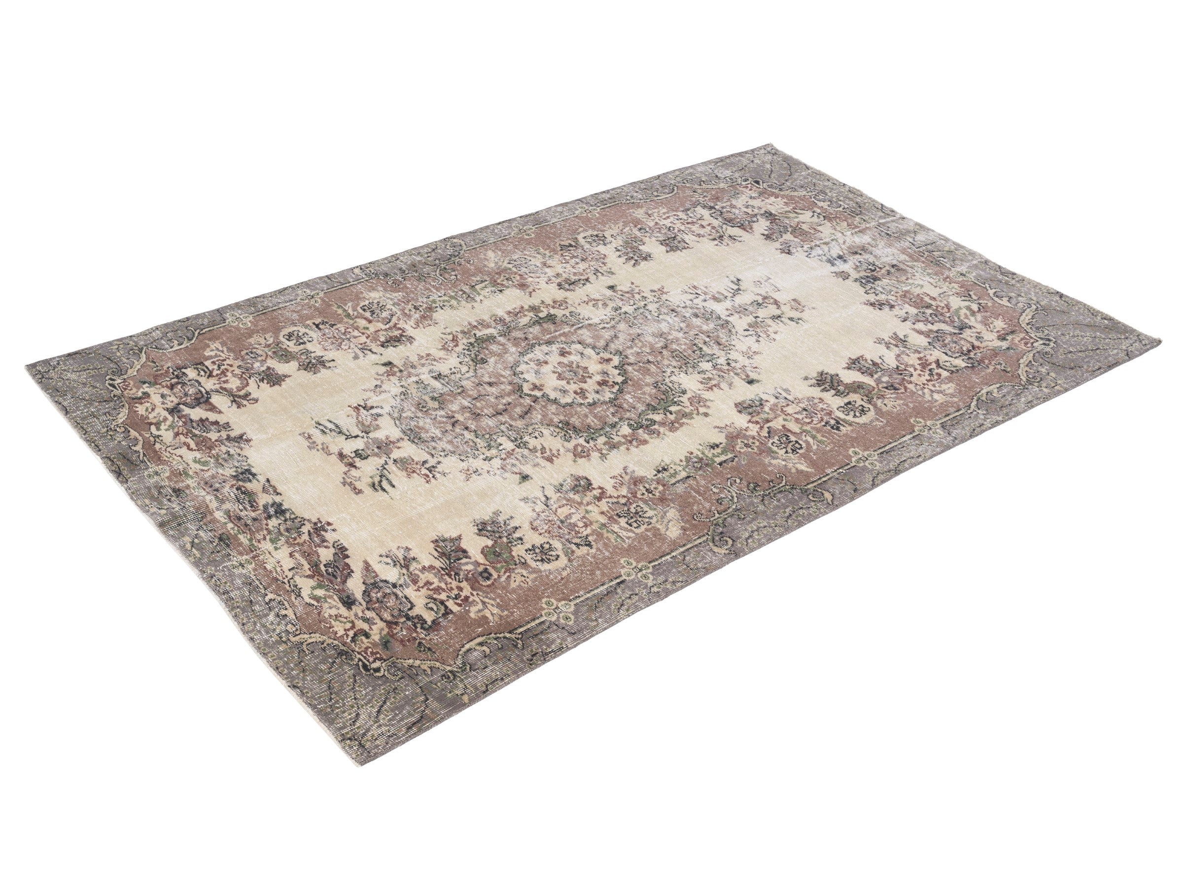 Turkish Isparta area rug in cream and muted pink, view 3 of 10