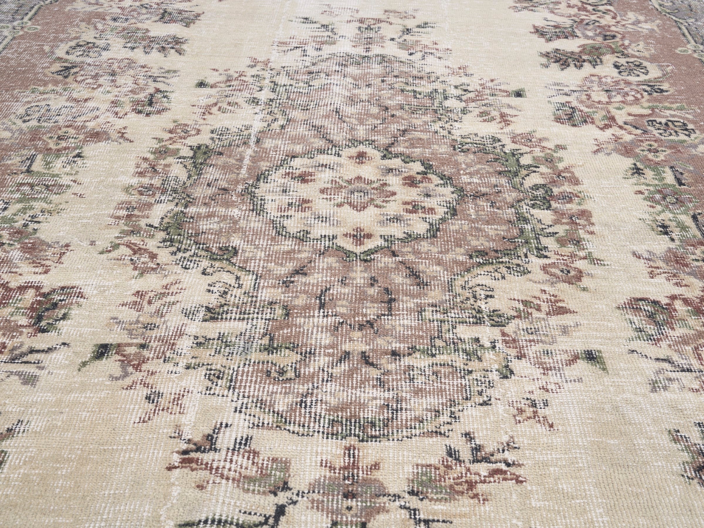 Turkish Isparta area rug in cream and muted pink, view 4 of 10