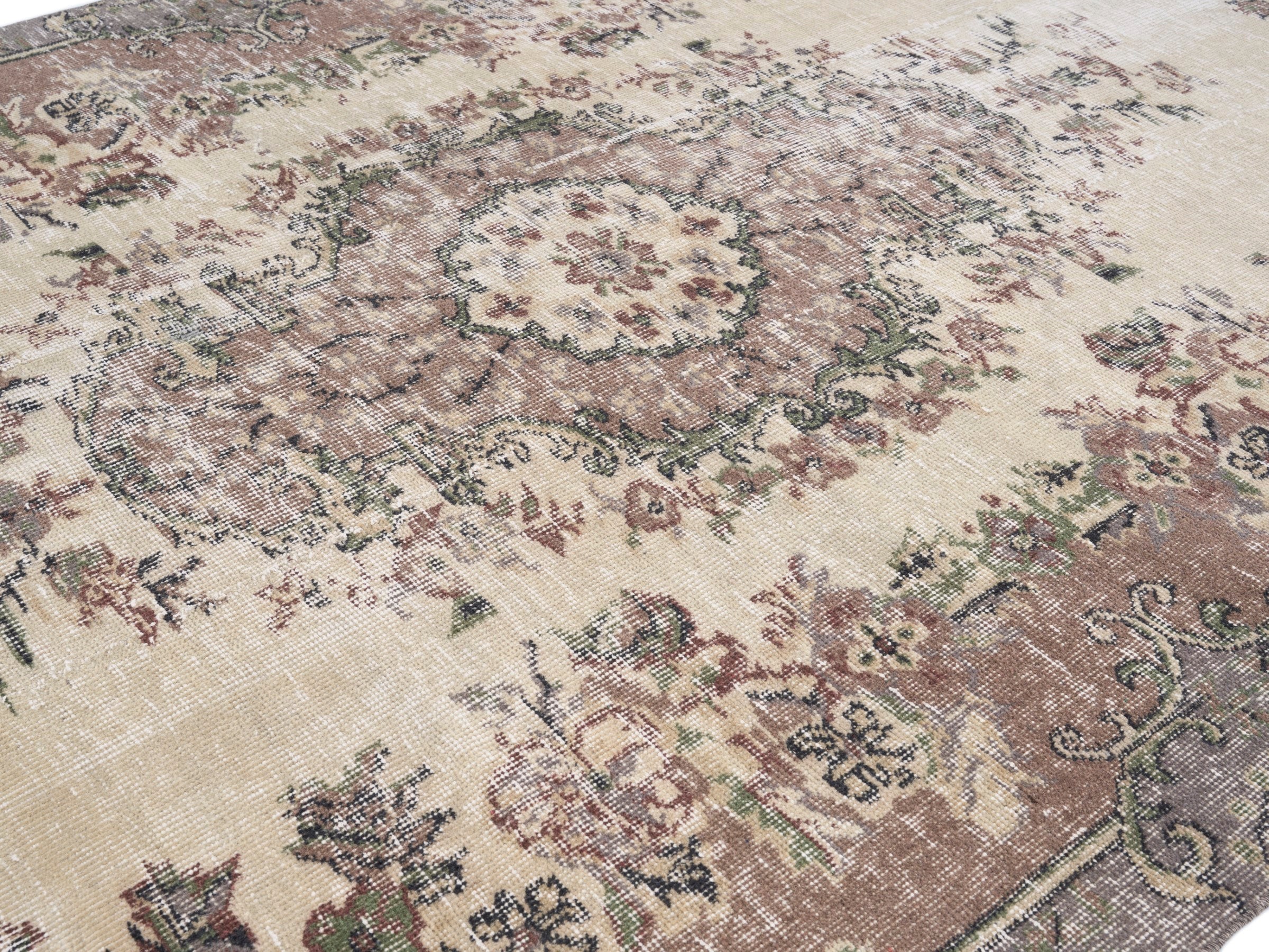 Turkish Isparta area rug in cream and muted pink, view 5 of 10