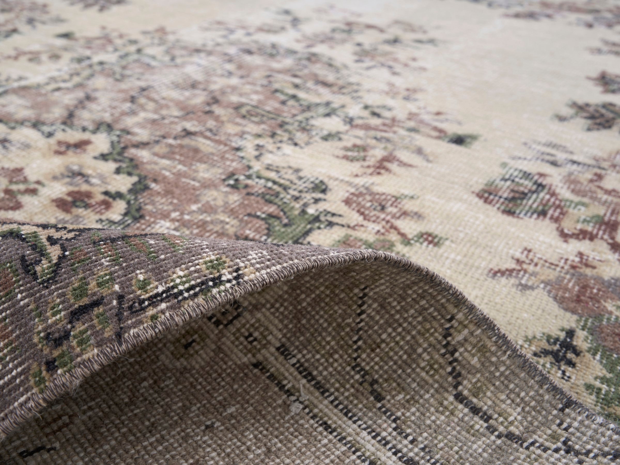 Turkish Isparta area rug in cream and muted pink, view 9 of 10