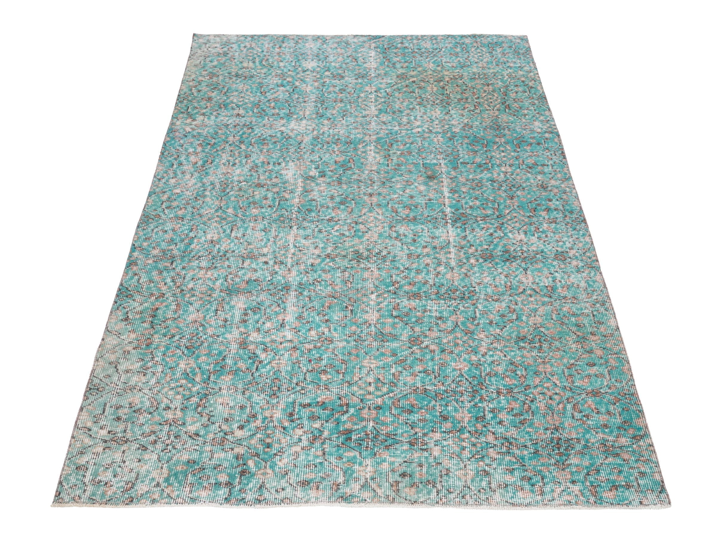 Turkish Isparta area rug in teal and greige, view 2 of 10