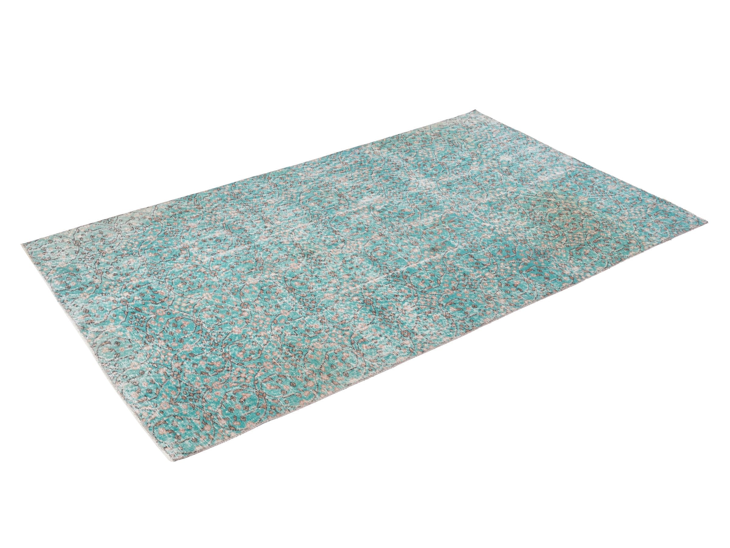 Turkish Isparta area rug in teal and greige, view 3 of 10