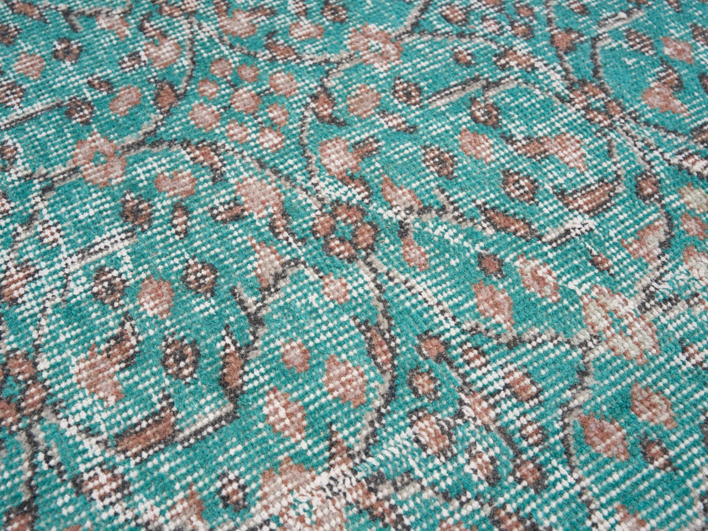 Turkish Isparta area rug in teal and greige, view 7 of 10
