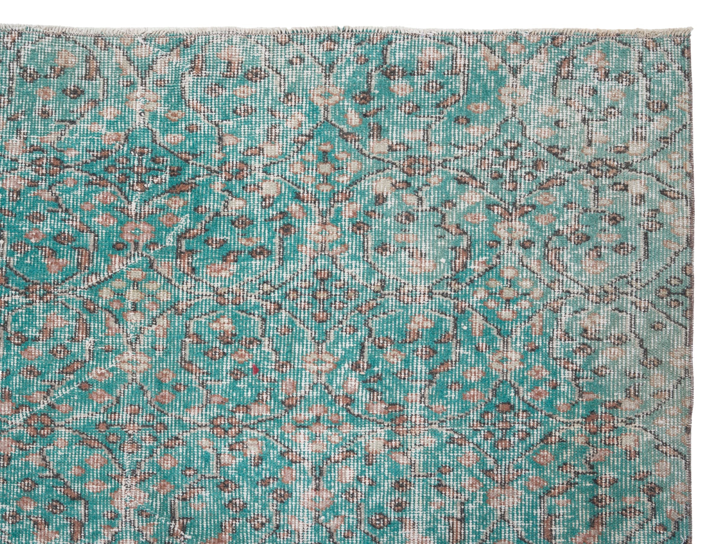 Turkish Isparta area rug in teal and greige, view 8 of 10