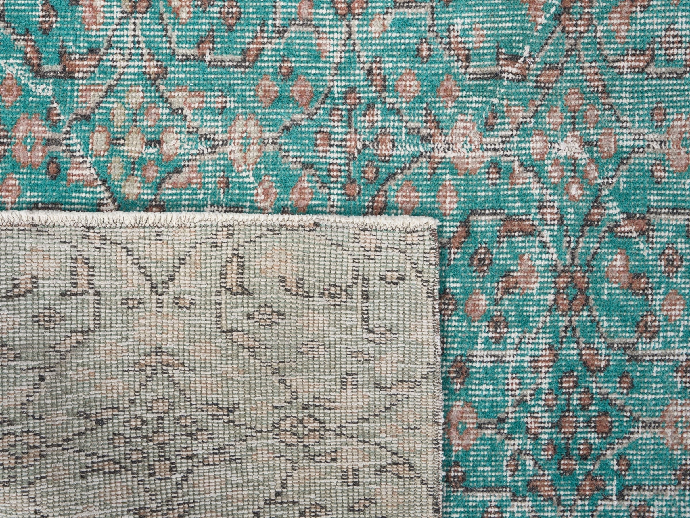 Turkish Isparta area rug in teal and greige, view 10 of 10