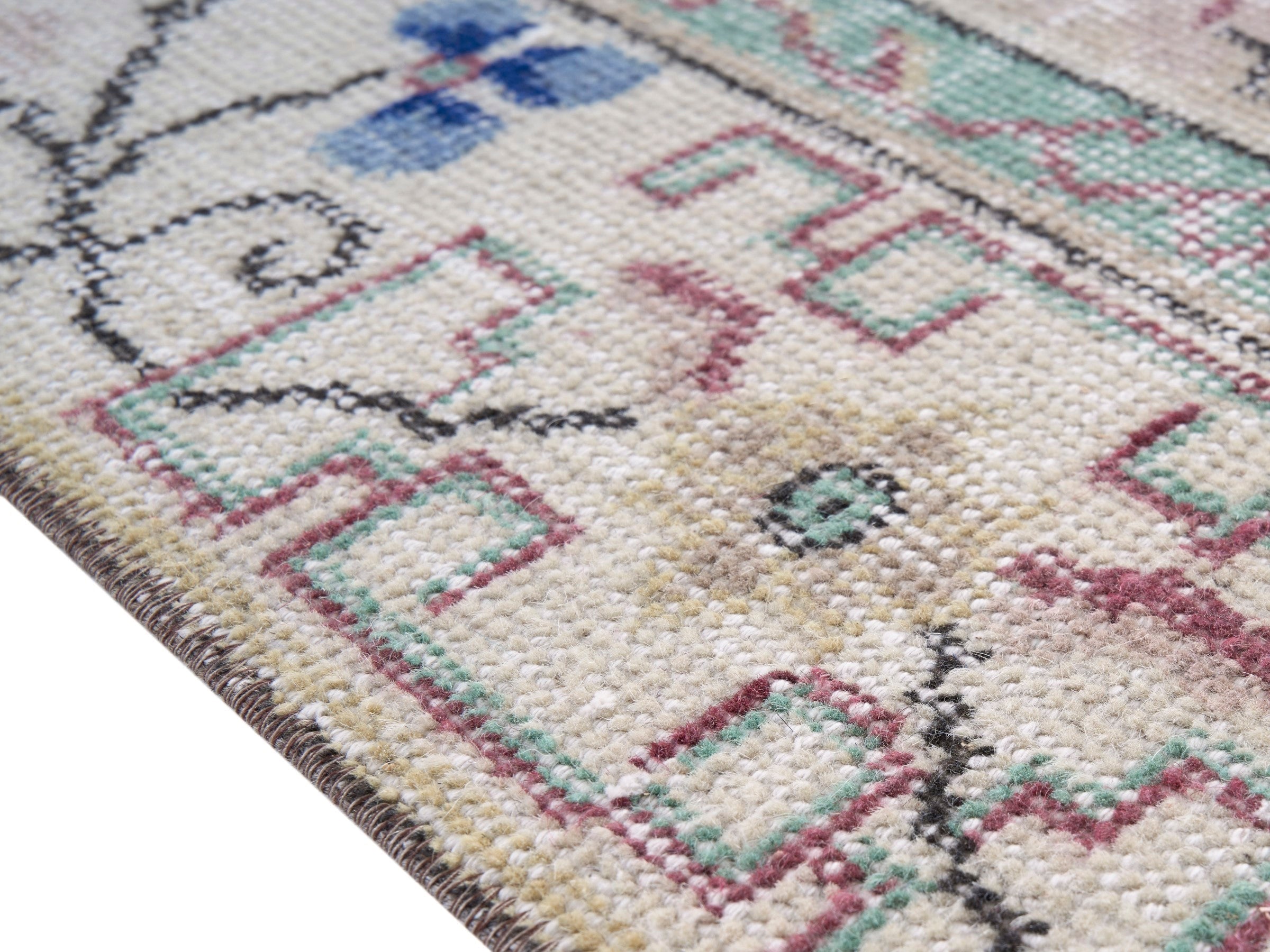 Turkish Isparta area rug in cream and dusty rose, view 6 of 10
