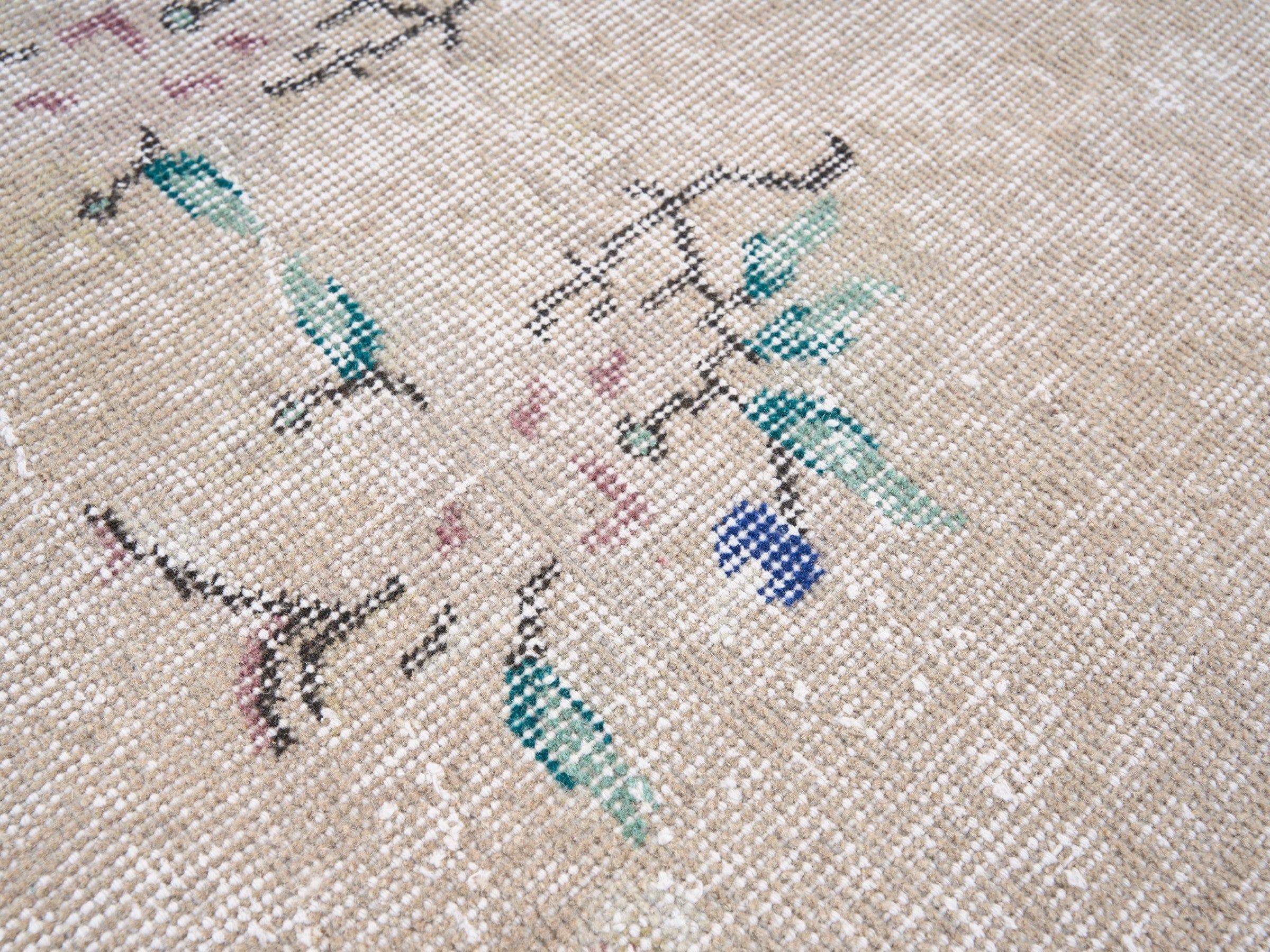 Turkish Isparta area rug in cream and dusty rose, view 7 of 10