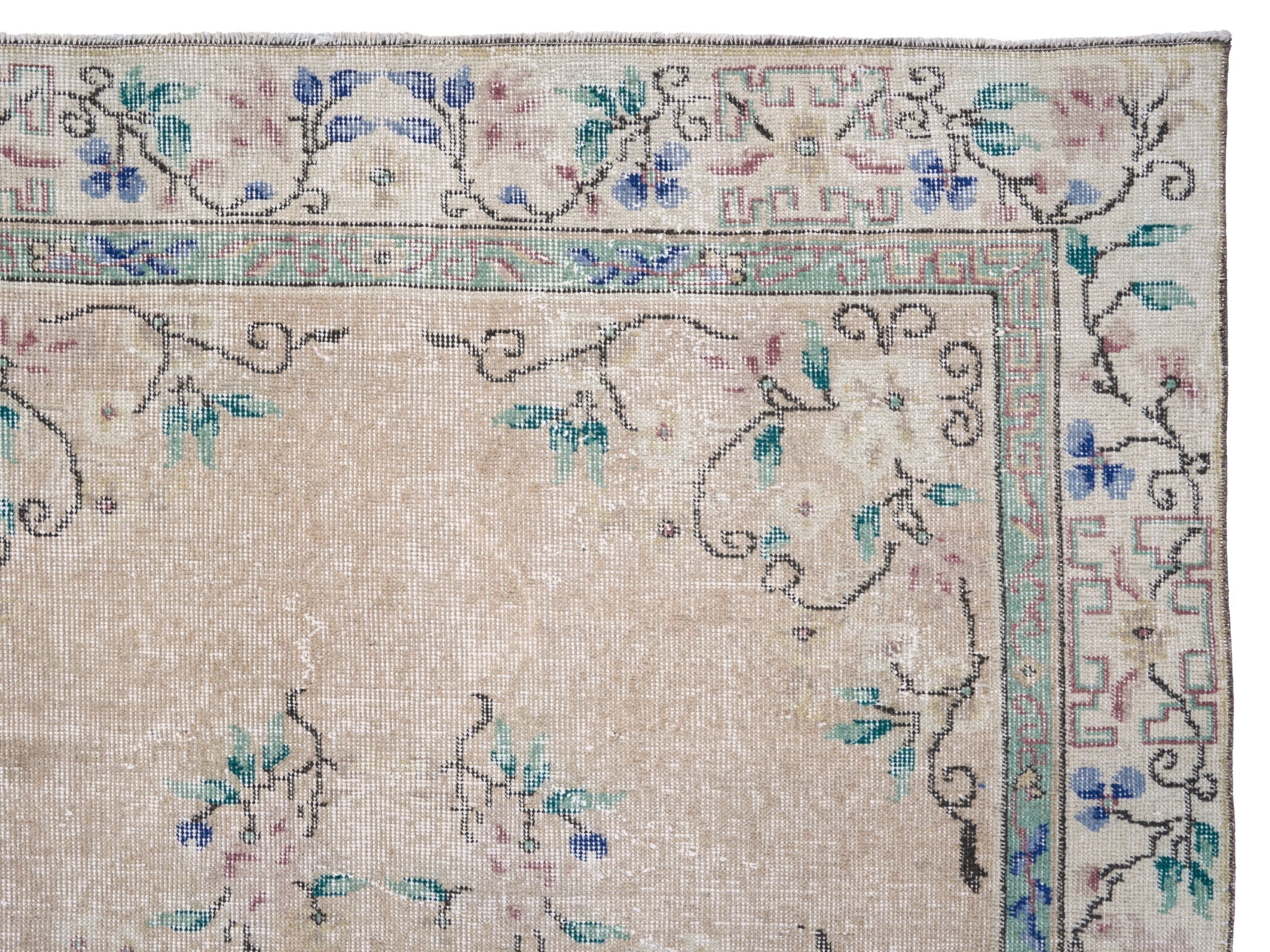 Turkish Isparta area rug in cream and dusty rose, view 8 of 10