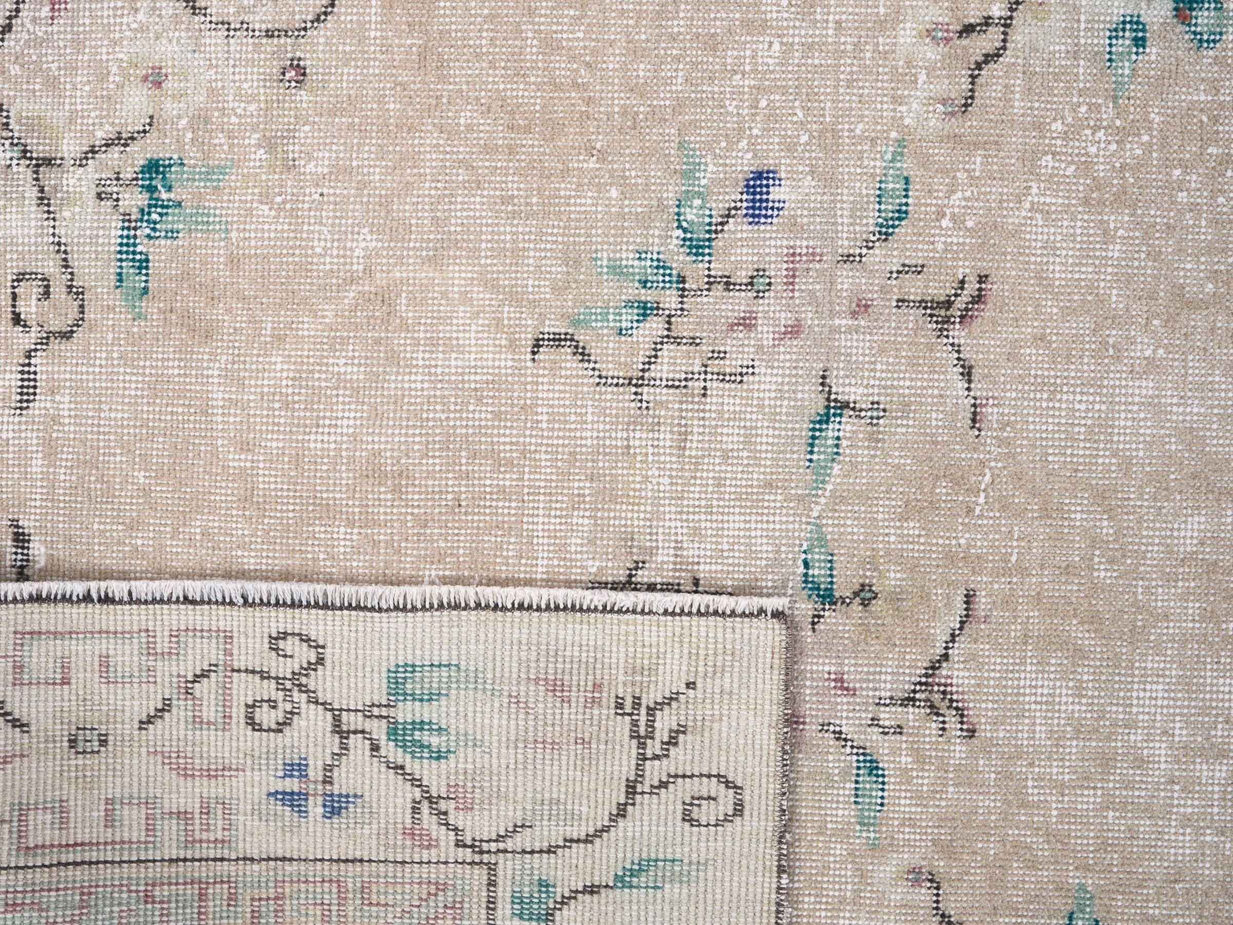 Turkish Isparta area rug in cream and dusty rose, view 10 of 10